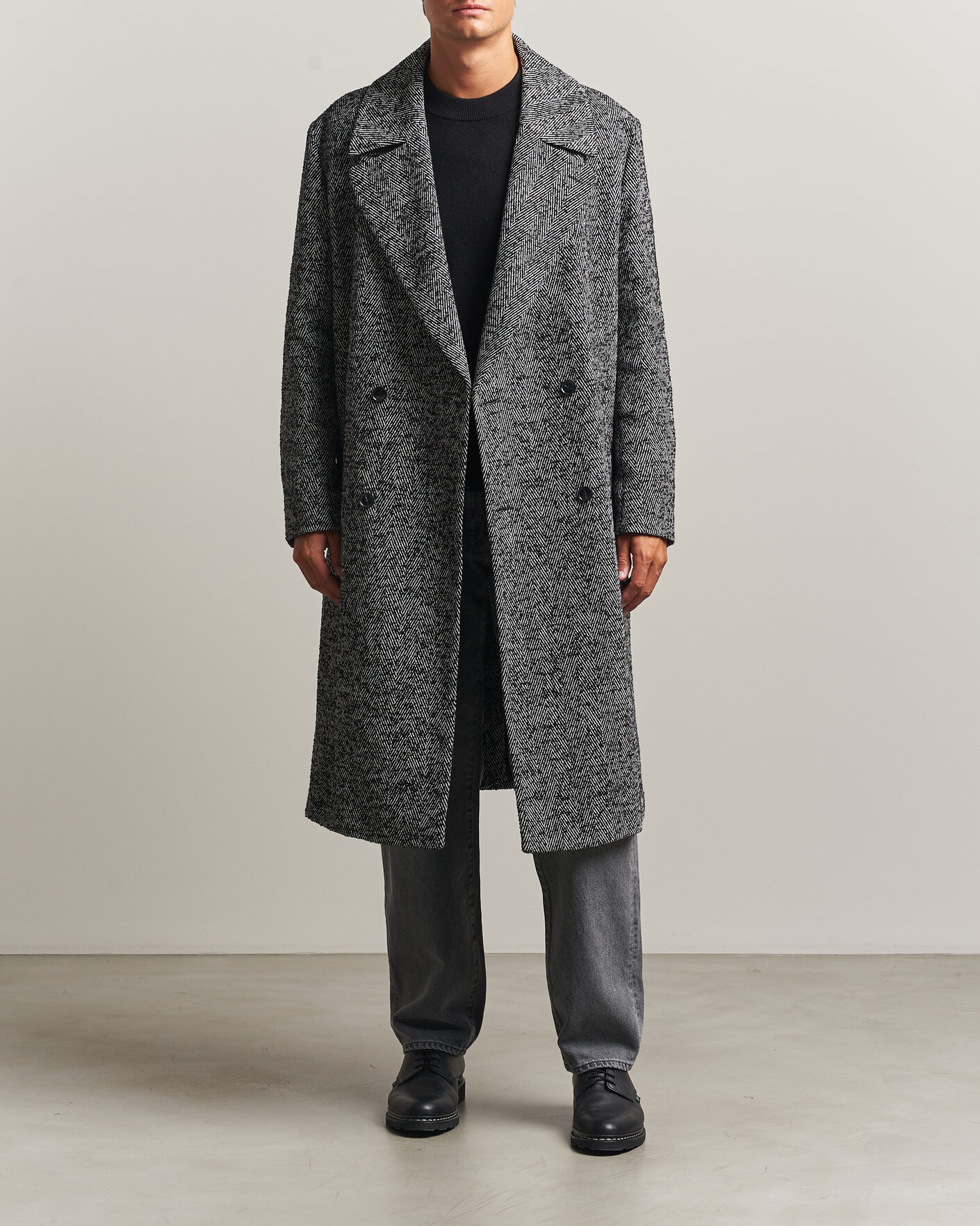 Heren | Jassen | HUGO | Milas Herringbone Double Breasted Coat Dark Grey