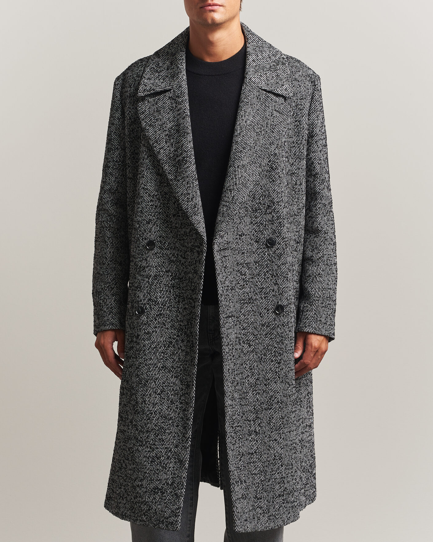 Heren | Jassen | HUGO | Milas Herringbone Double Breasted Coat Dark Grey