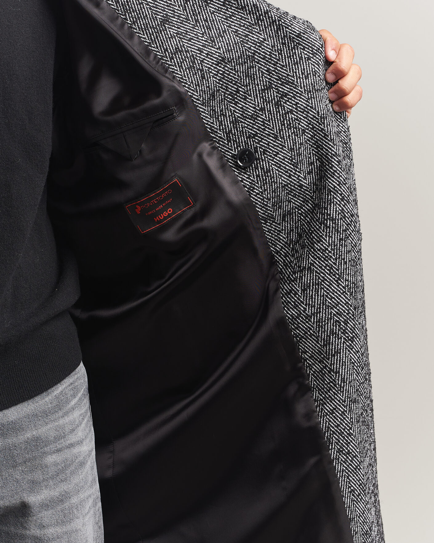 Heren | Jassen | HUGO | Milas Herringbone Double Breasted Coat Dark Grey