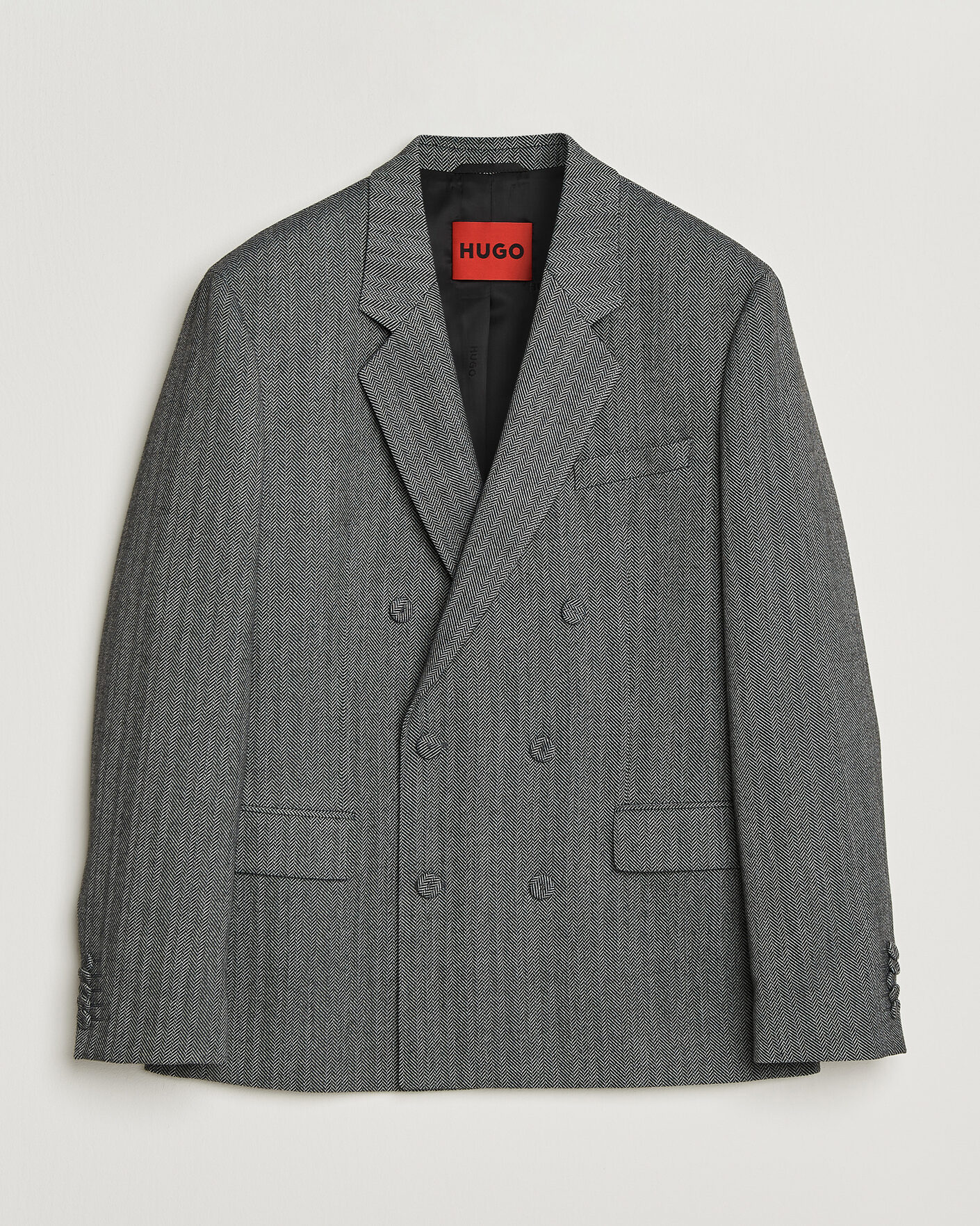 Heren | Blazers | HUGO | Karlo Herringbone Double Breasted Blazer Dark Grey