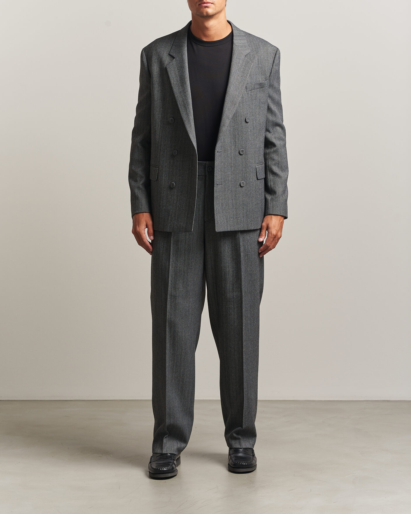 Heren | Blazers | HUGO | Karlo Herringbone Double Breasted Blazer Dark Grey