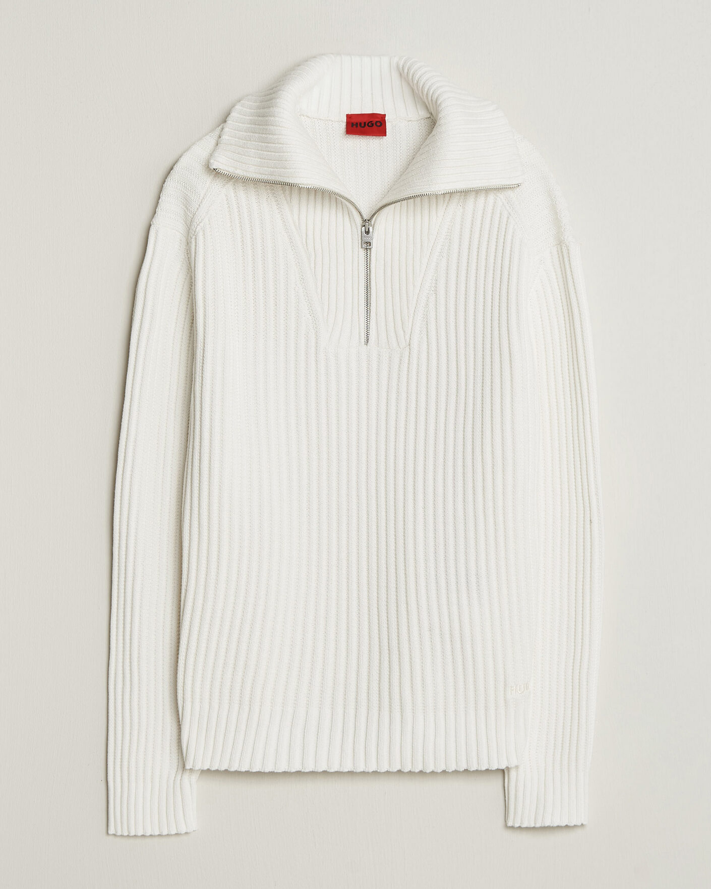 Heren | Truien | HUGO | Srtithon Cotton Knitted Half Zip Natural