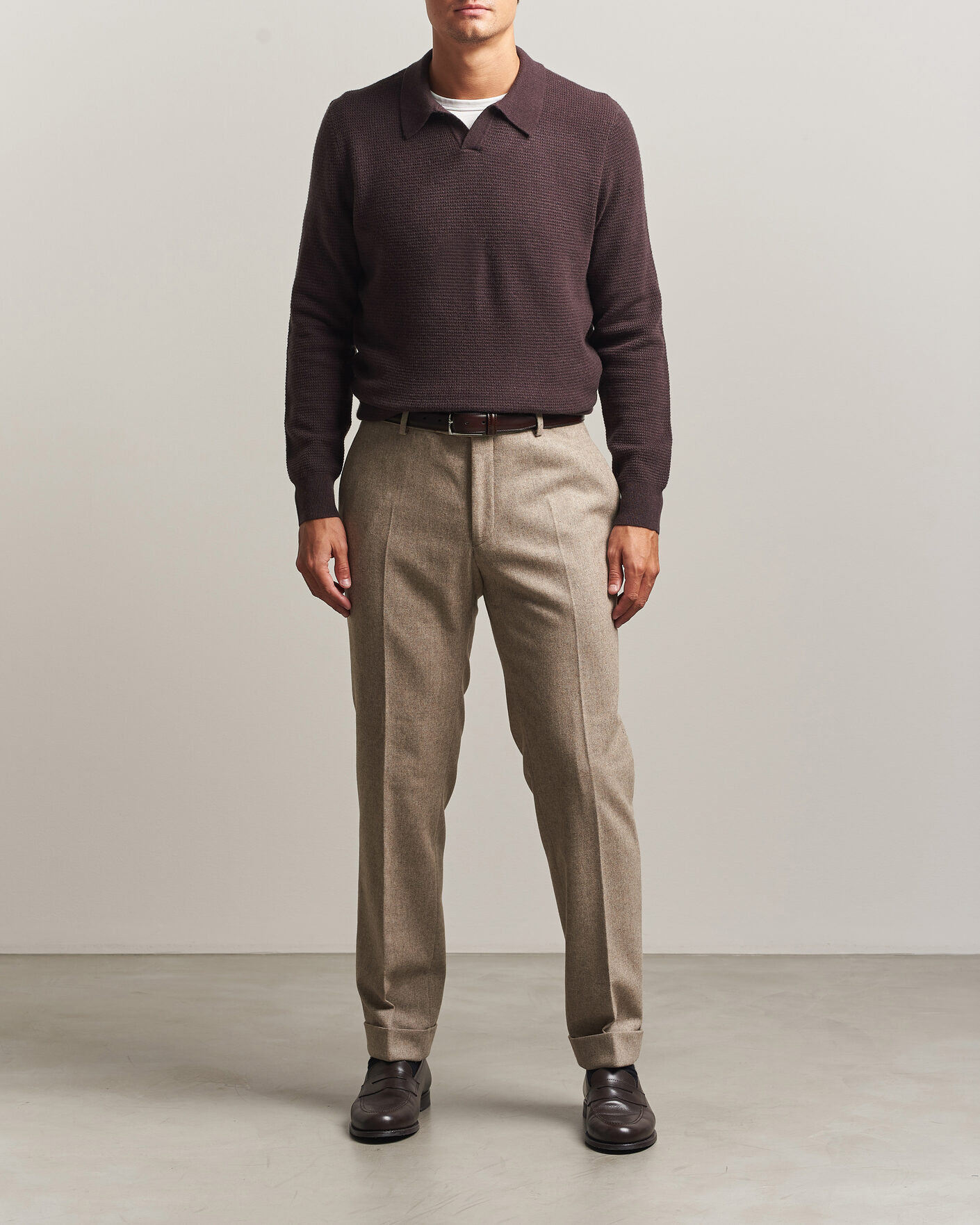 Heren | Truien | BOSS CAMEL | Filo Wool Knitted Polo Open Brown