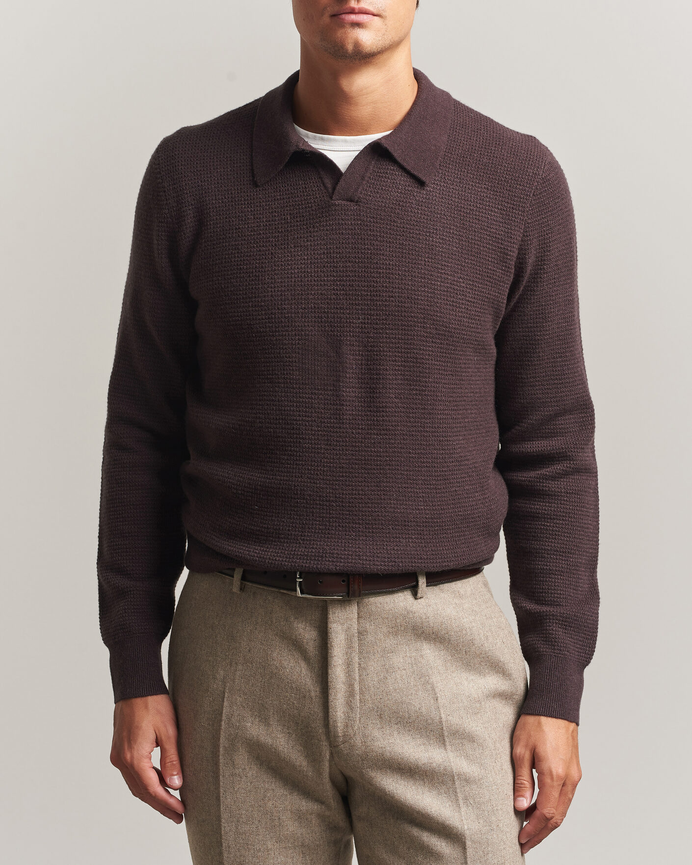 Heren | Truien | BOSS CAMEL | Filo Wool Knitted Polo Open Brown