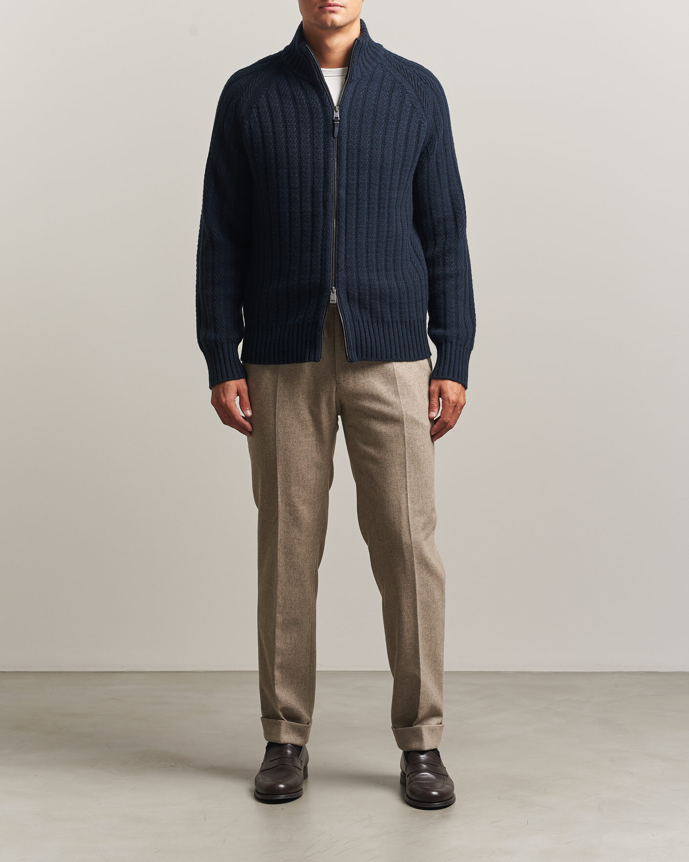 Heren | Truien | BOSS CAMEL | Filane Wool Knitted Full Zip Dark Blue