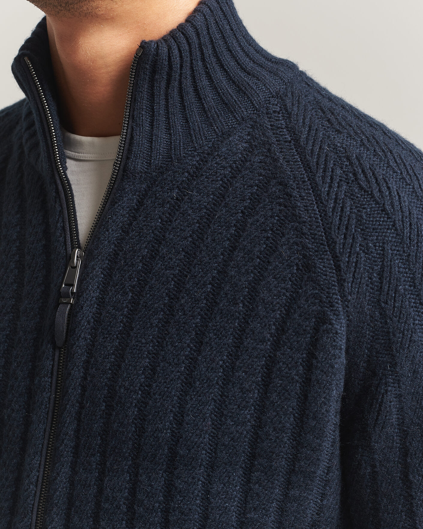 Heren | Truien | BOSS CAMEL | Filane Wool Knitted Full Zip Dark Blue