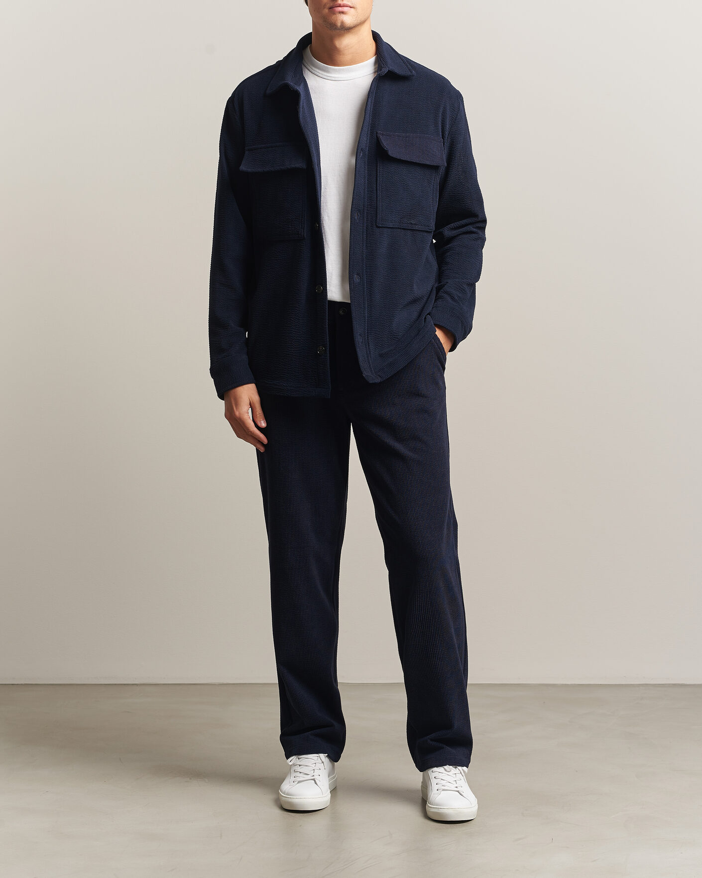 Heren | Overhemden | J.Lindeberg | Finnigan Drape Cord Overshirt JL Navy