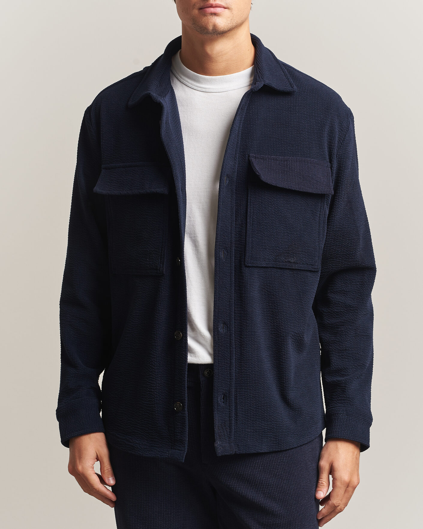 Heren | Overhemden | J.Lindeberg | Finnigan Drape Cord Overshirt JL Navy