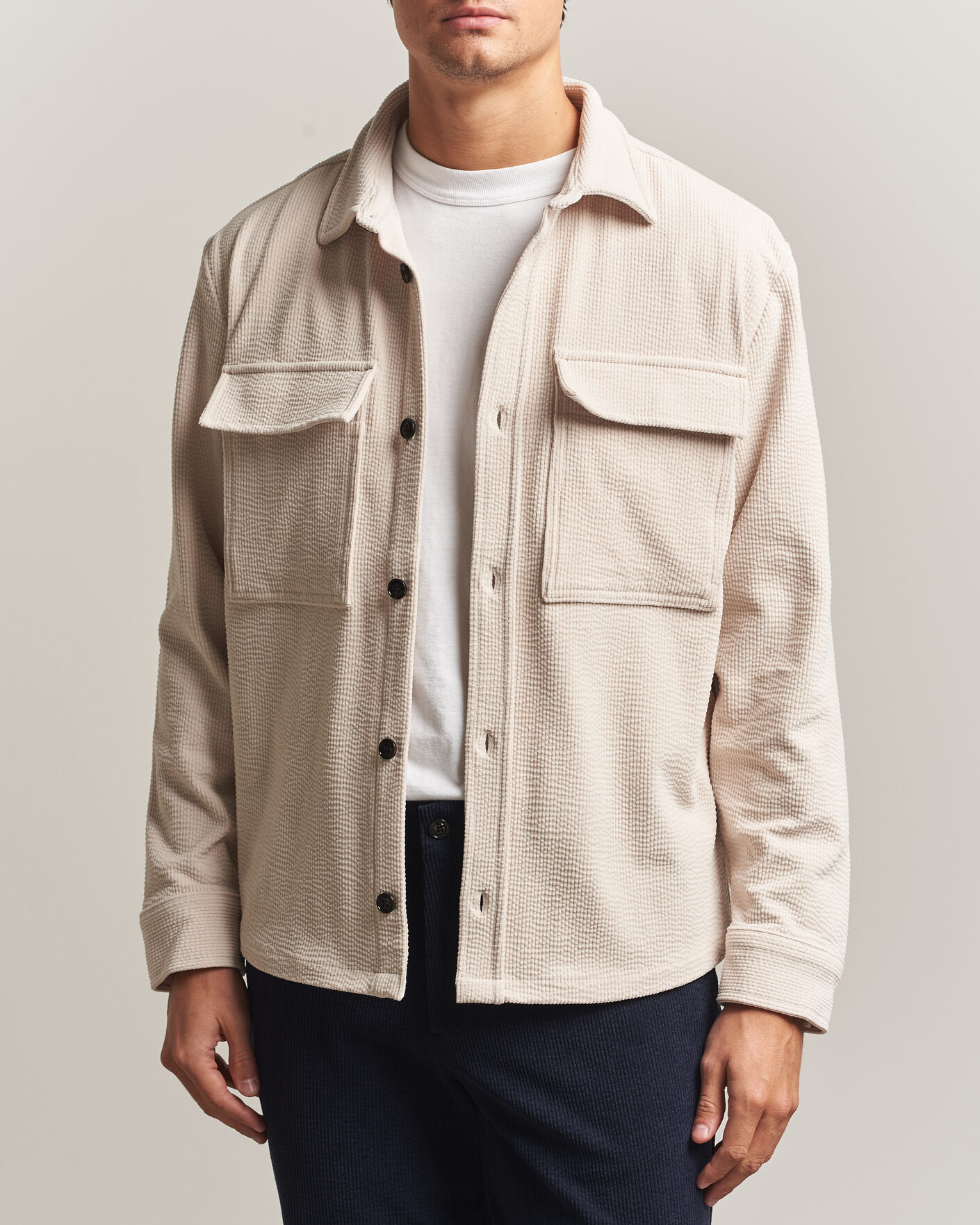 Heren | Overhemden | J.Lindeberg | Finnigan Drape Cord Overshirt Moonbeam