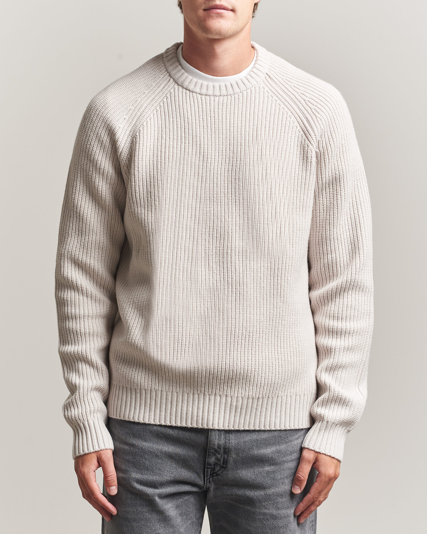 Heren | Truien | J.Lindeberg | Hallow Wool Blend Knitted Sweater Moonbeam