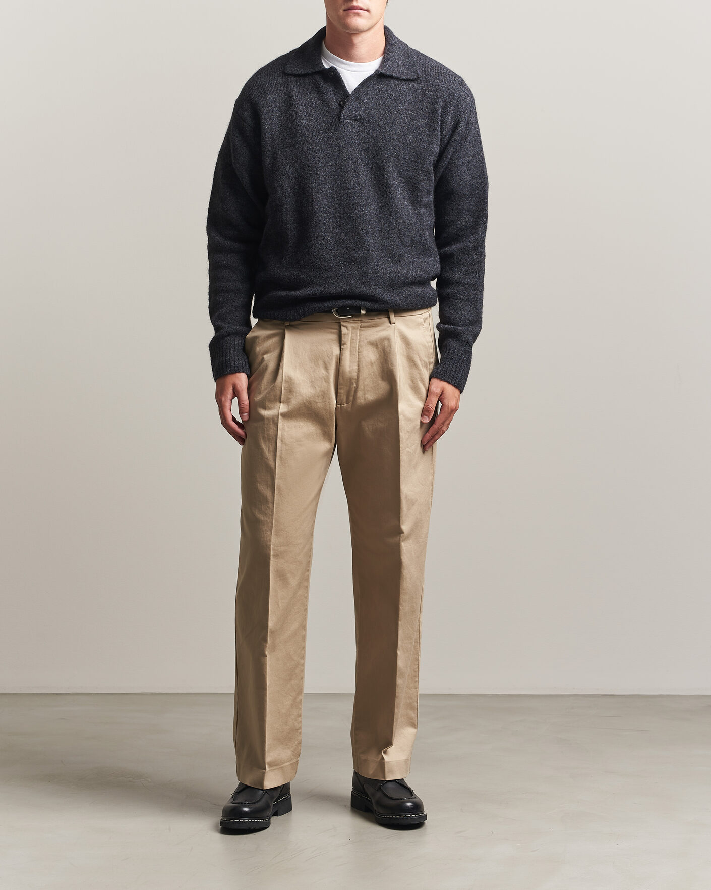 Heren | Truien | Forét | Alpine Polo Knit Dark Grey Melange