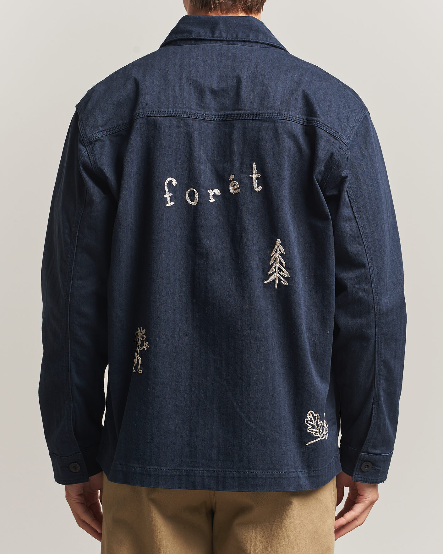 Heren | Overhemden | Forét | Berry Herringbone Embroidery Overshirt Navy