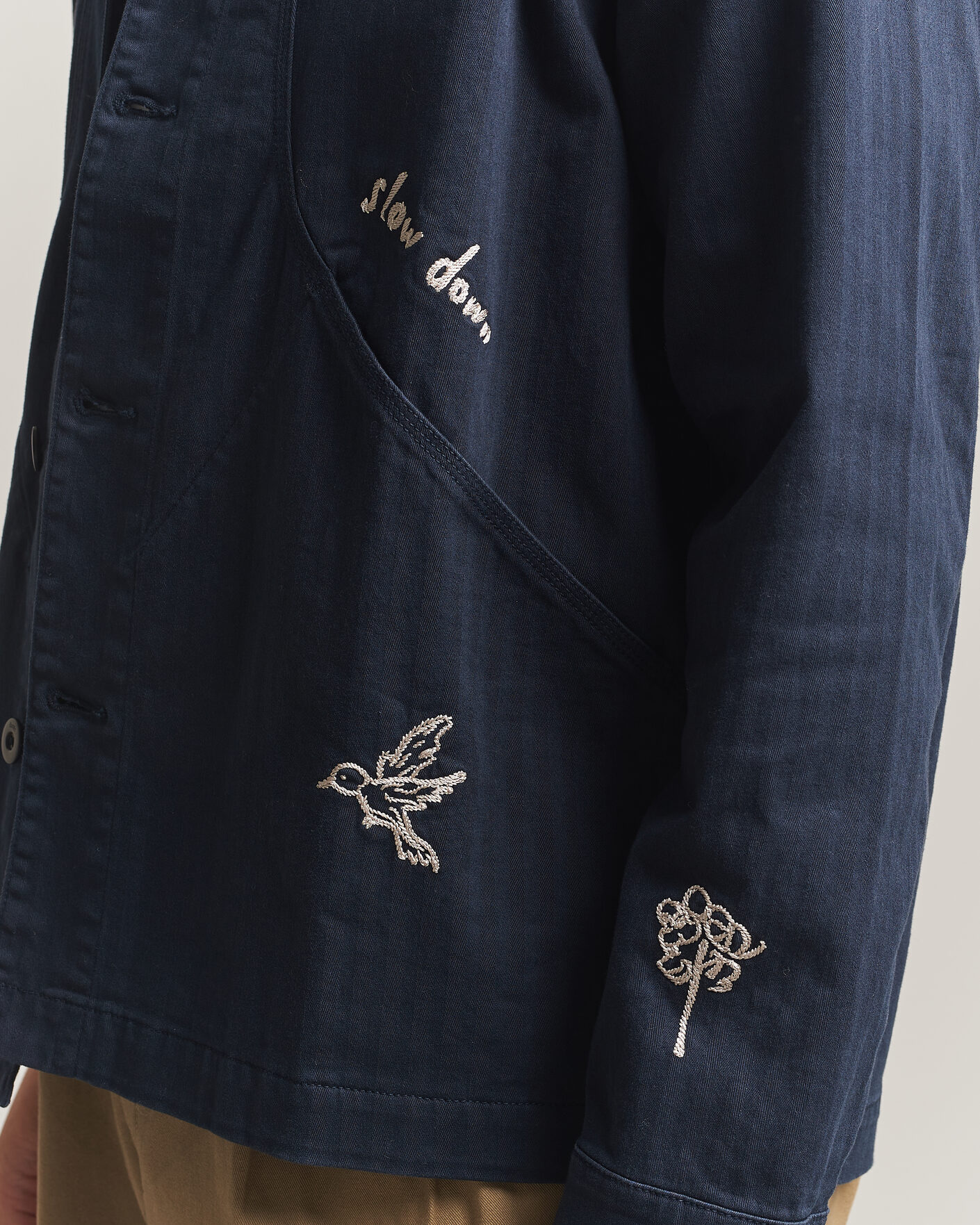 Heren | Overhemden | Forét | Berry Herringbone Embroidery Overshirt Navy
