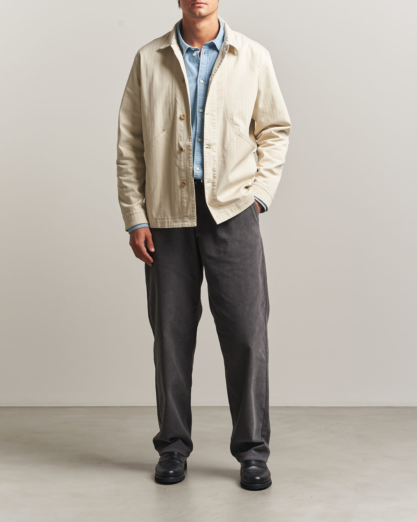 Heren | Overhemden | Forét | Berry Herringbone Overshirt Oat
