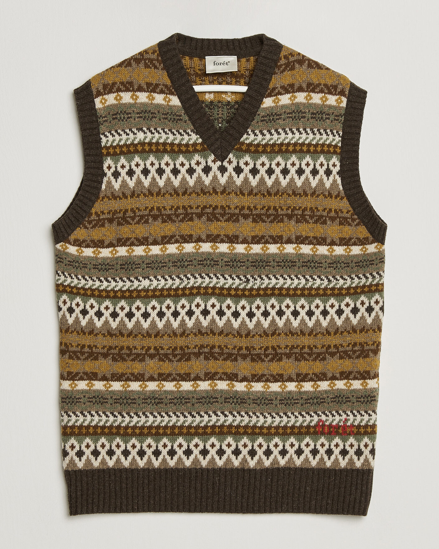 Heren | Truien | Forét | Fairisle Lambswool Vest Thyme