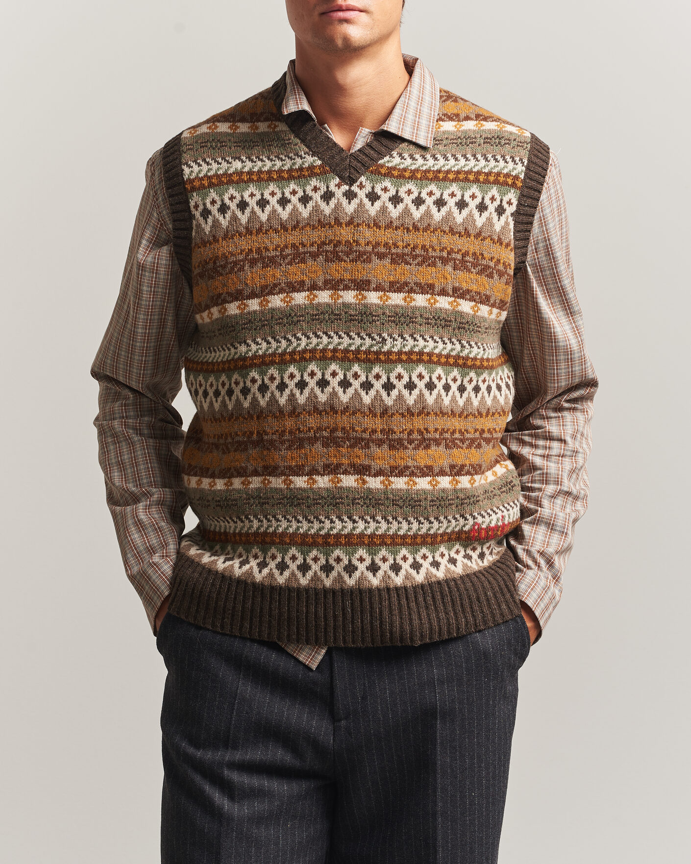 Heren | Truien | Forét | Fairisle Lambswool Vest Thyme