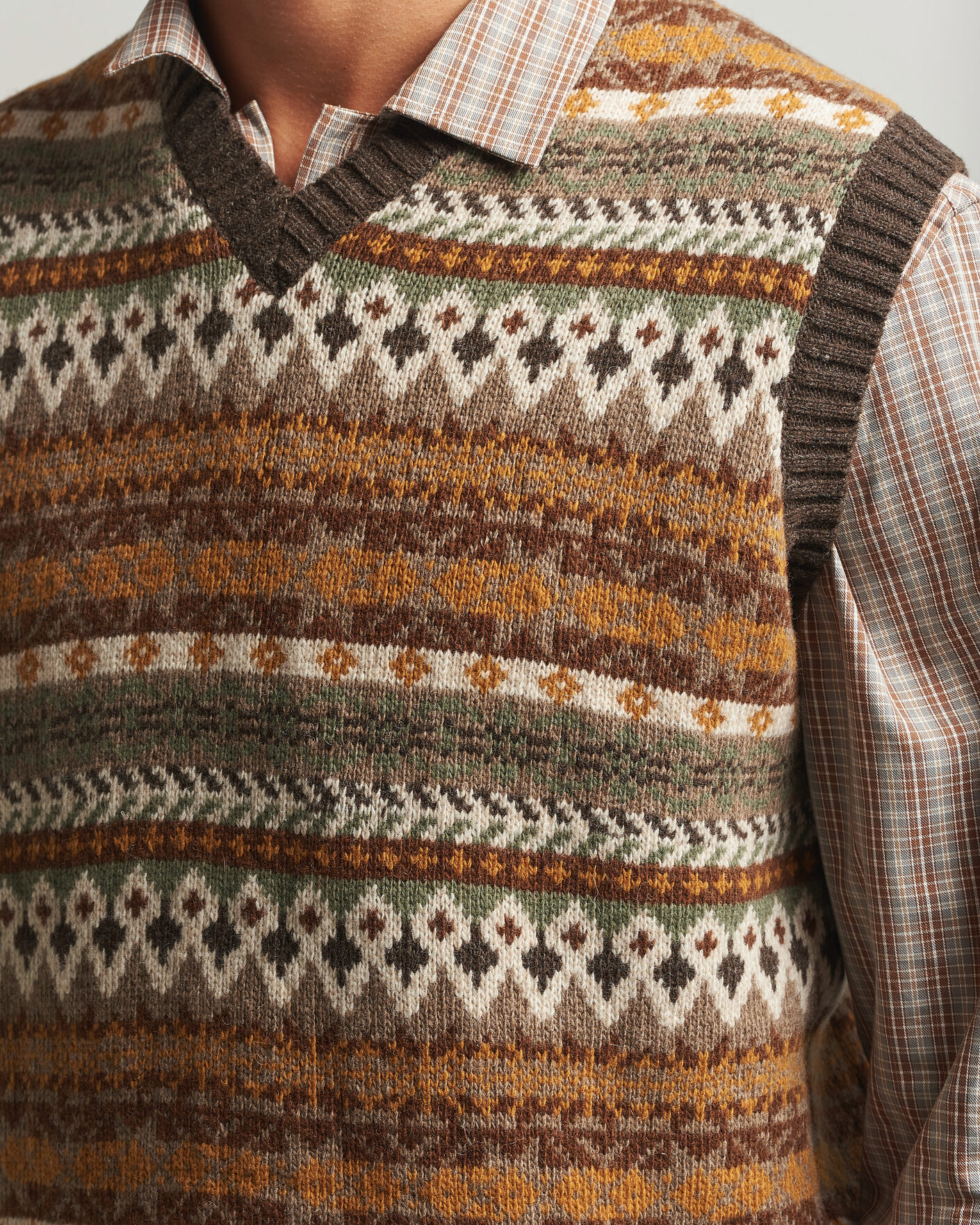 Heren | Truien | Forét | Fairisle Lambswool Vest Thyme