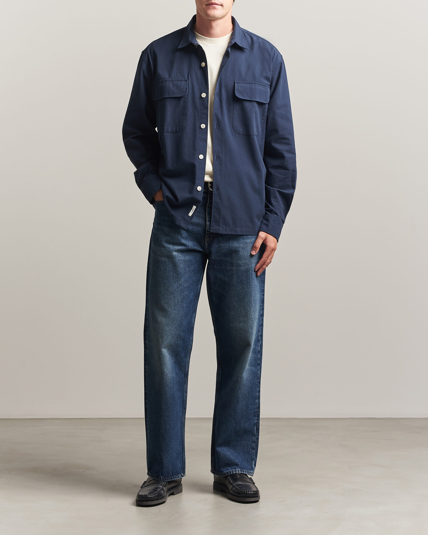 Heren | Overhemden | Forét | Lunar Relaxed Fit Textured Overshirt Navy