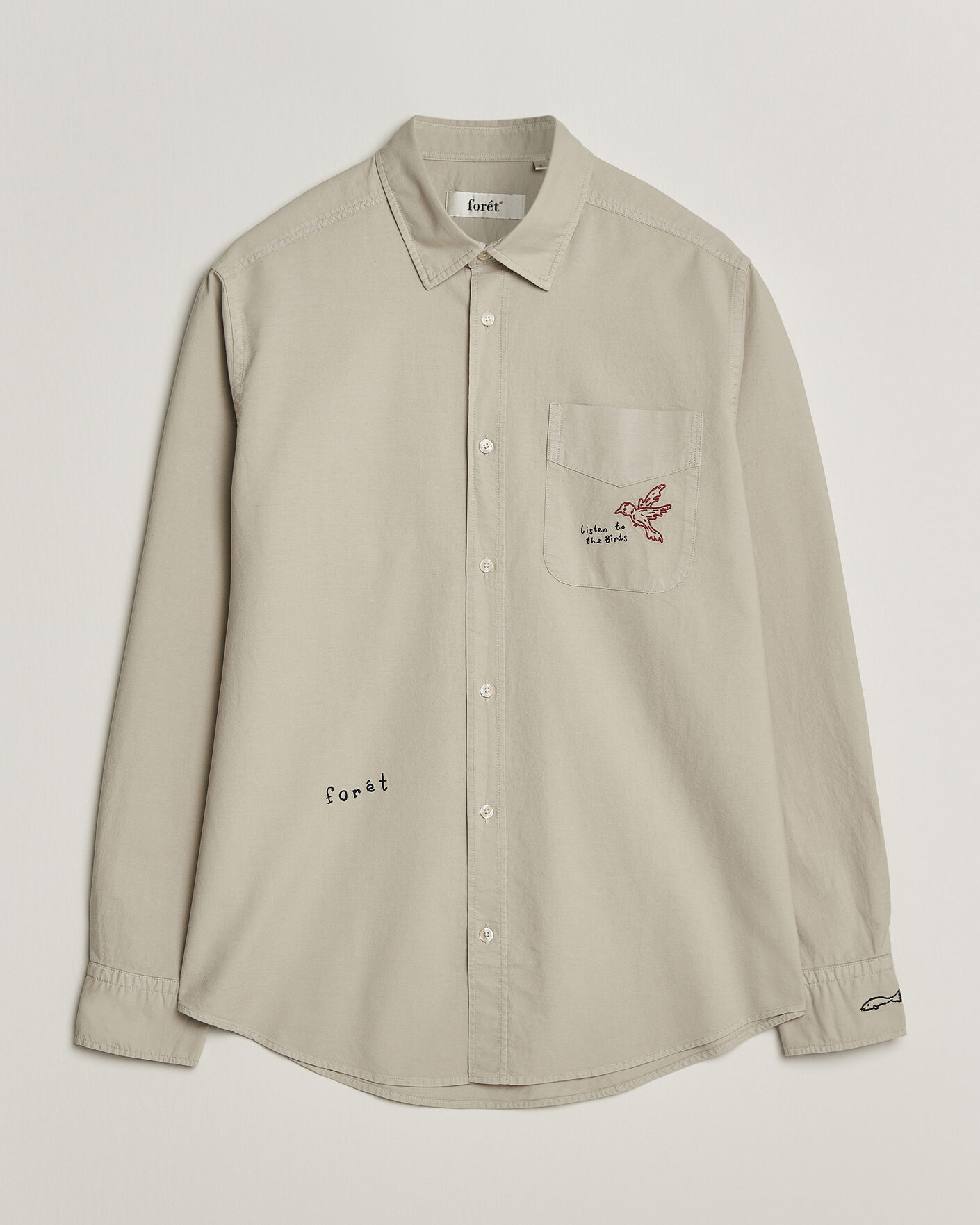 Heren | Overhemden | Forét | Maple Embroidery Oxford Shirt Oat