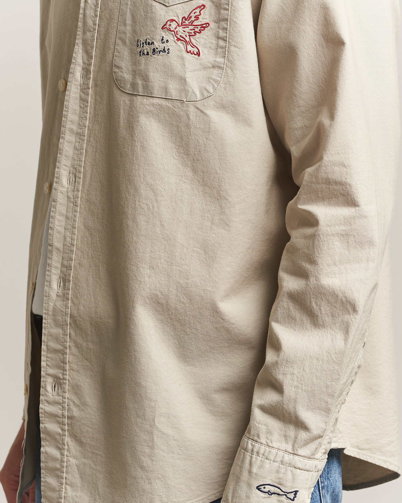 Heren | Overhemden | Forét | Maple Embroidery Oxford Shirt Oat