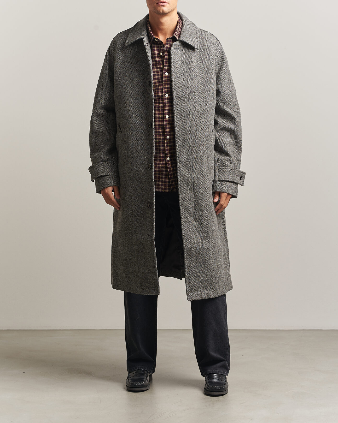 Heren | Jassen | Forét | Pine Wool Coat Grey Herringbone