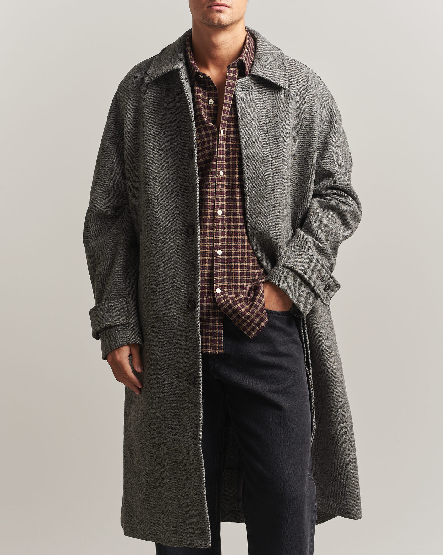 Heren | Jassen | Forét | Pine Wool Coat Grey Herringbone