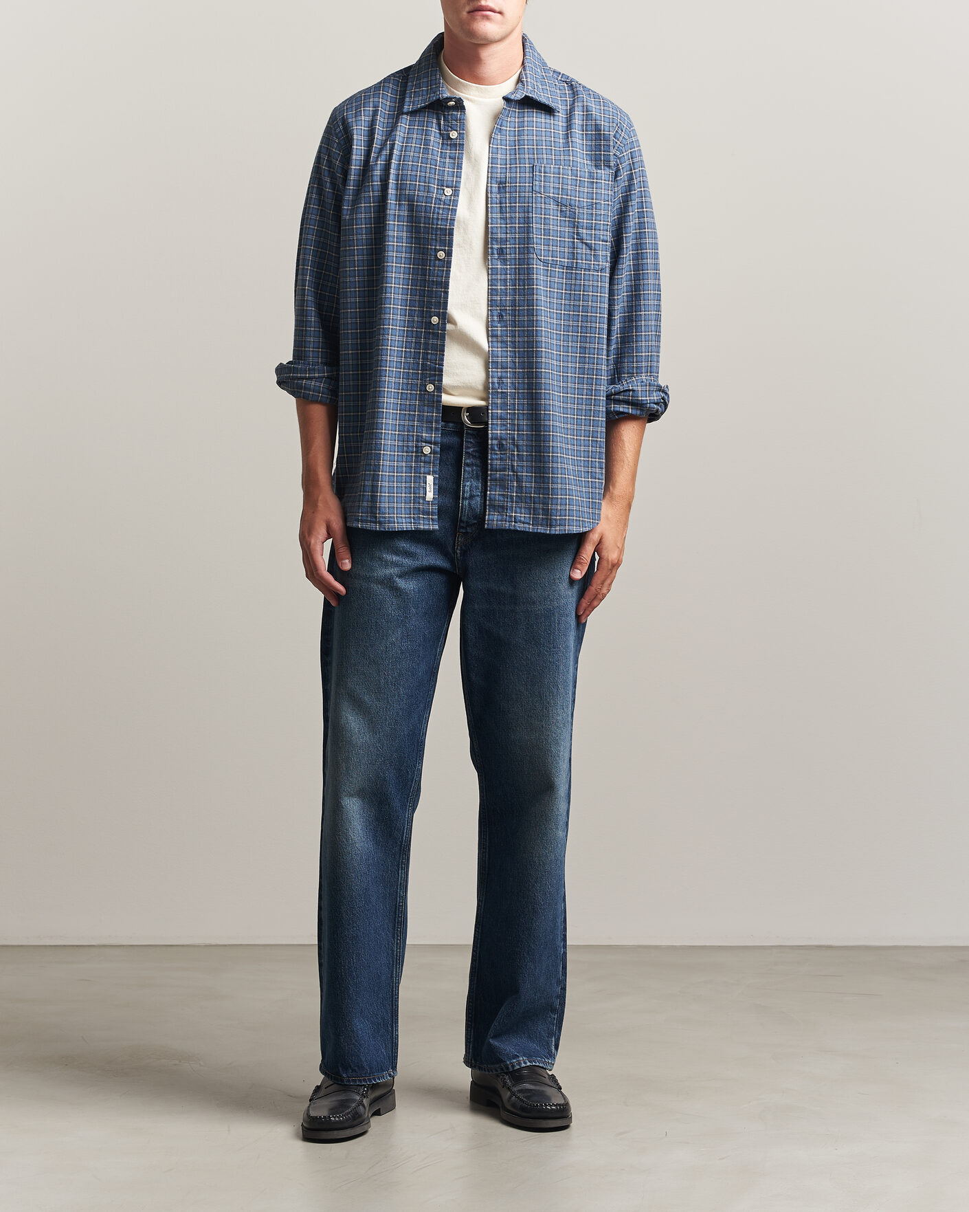 Heren | Overhemden | Forét | Ridge Flannel Check Shirt Navy