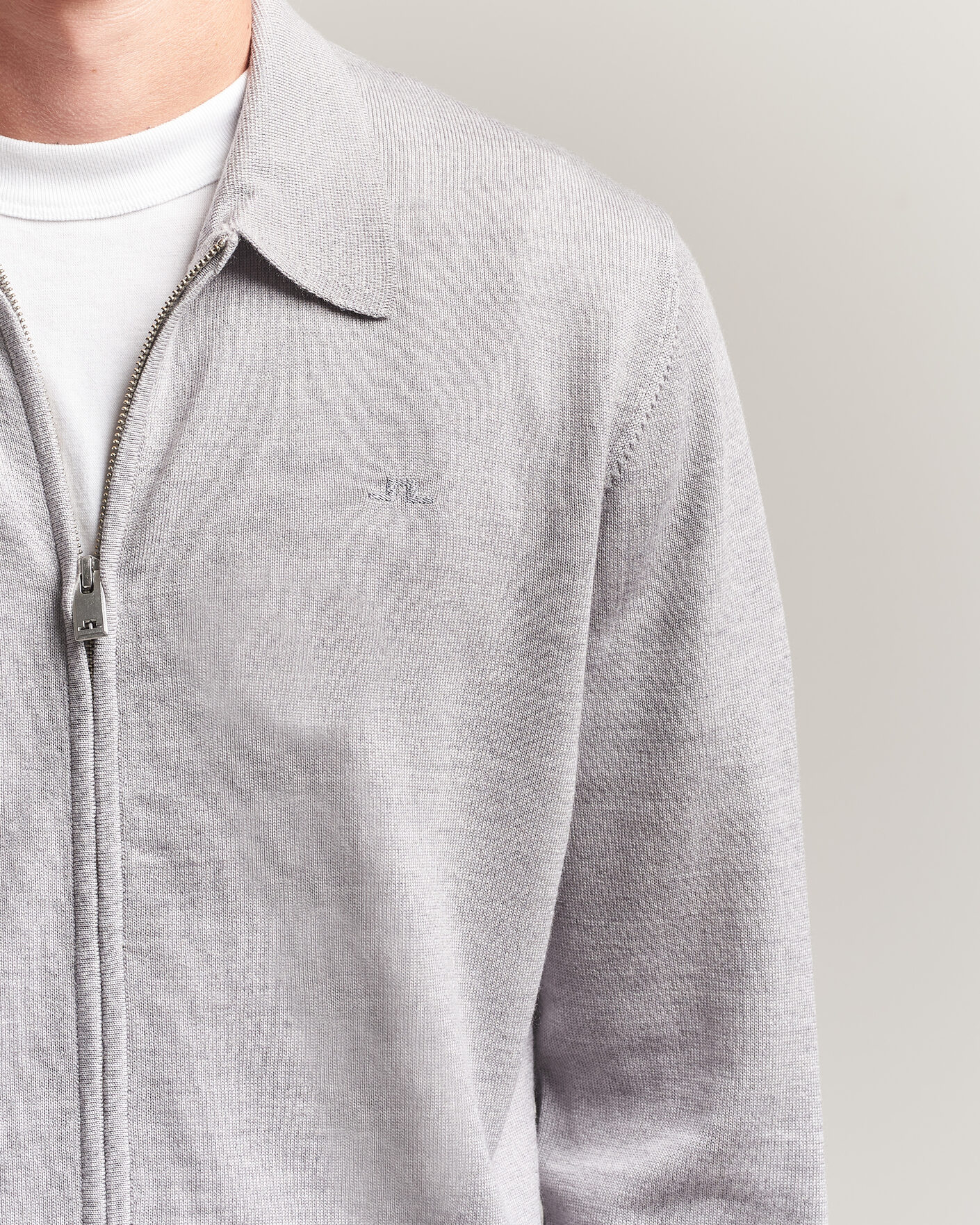 Heren | Truien | J.Lindeberg | Kaleb Merino Full Zip Light Grey Melange