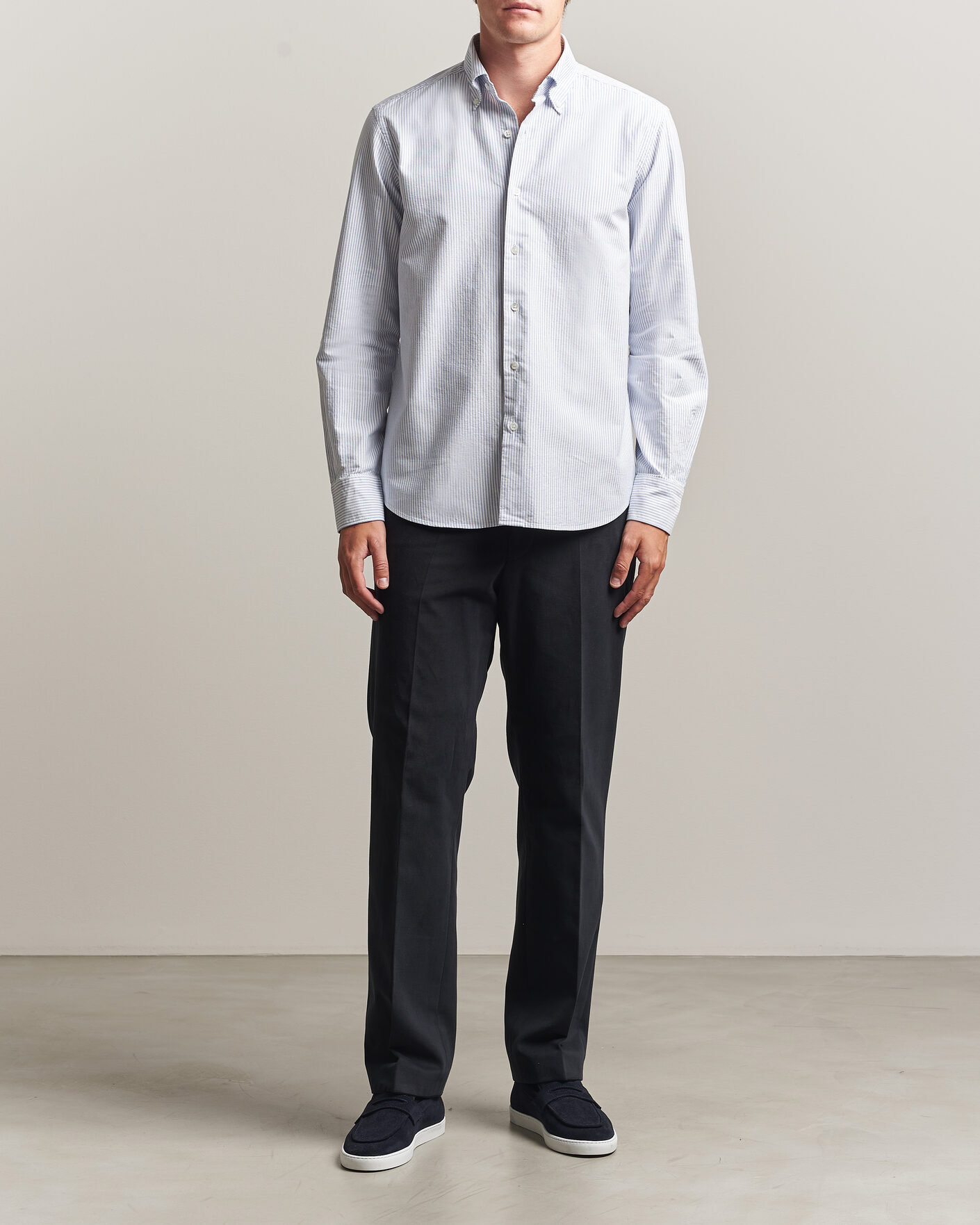 Heren | Overhemden | Grigio | Oxford Button Down Shirt Light Blue Stripe
