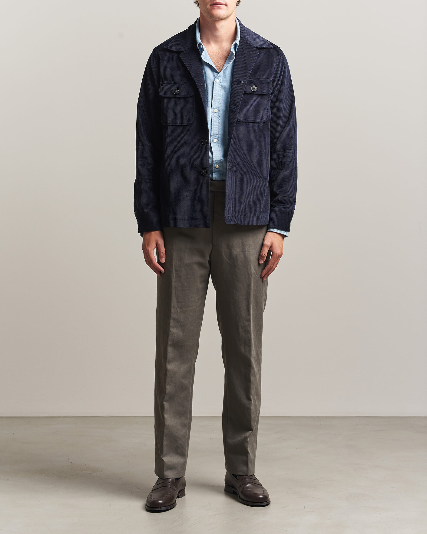 Heren | Overhemden | Grigio | Corduroy Overshirt Navy