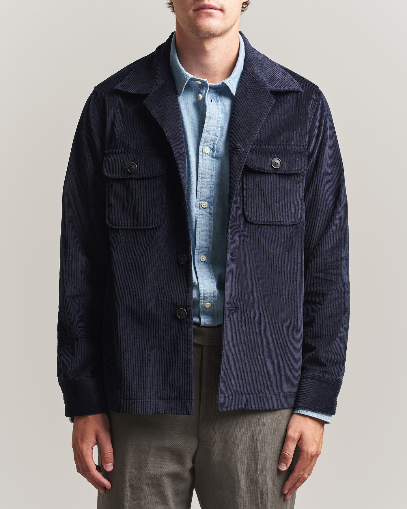 Heren | Overhemden | Grigio | Corduroy Overshirt Navy