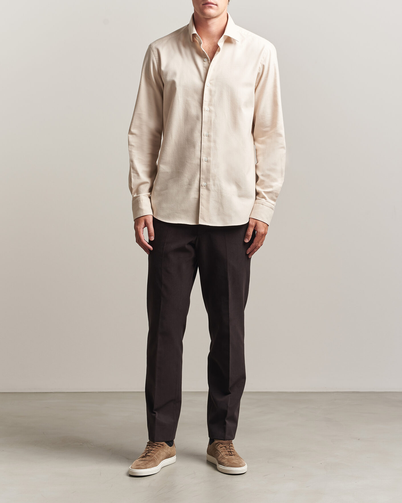 Heren | Overhemden | Grigio | Washed Flannel Shirt Off White