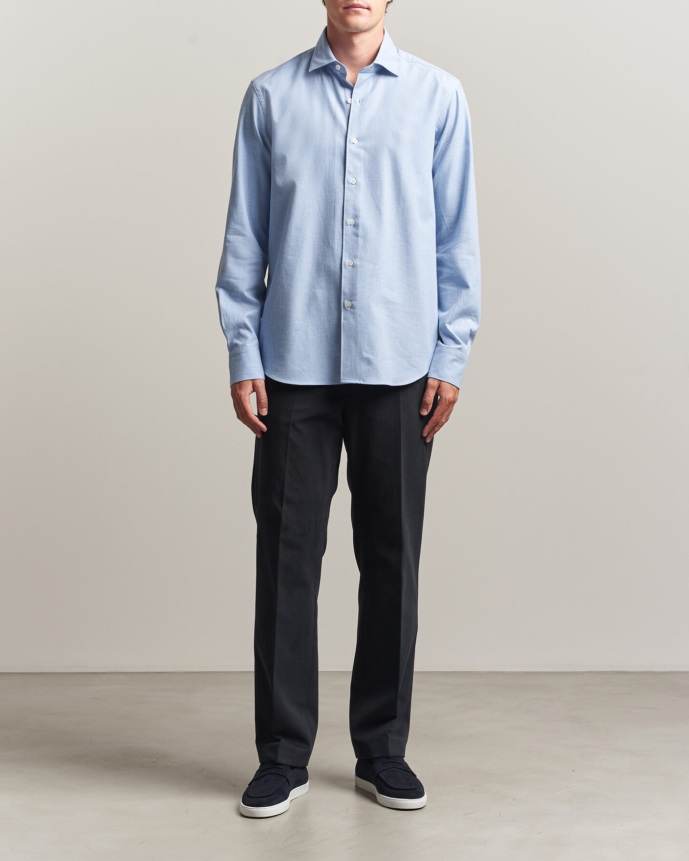Heren | Overhemden | Grigio | Washed Flannel Shirt Light Blue