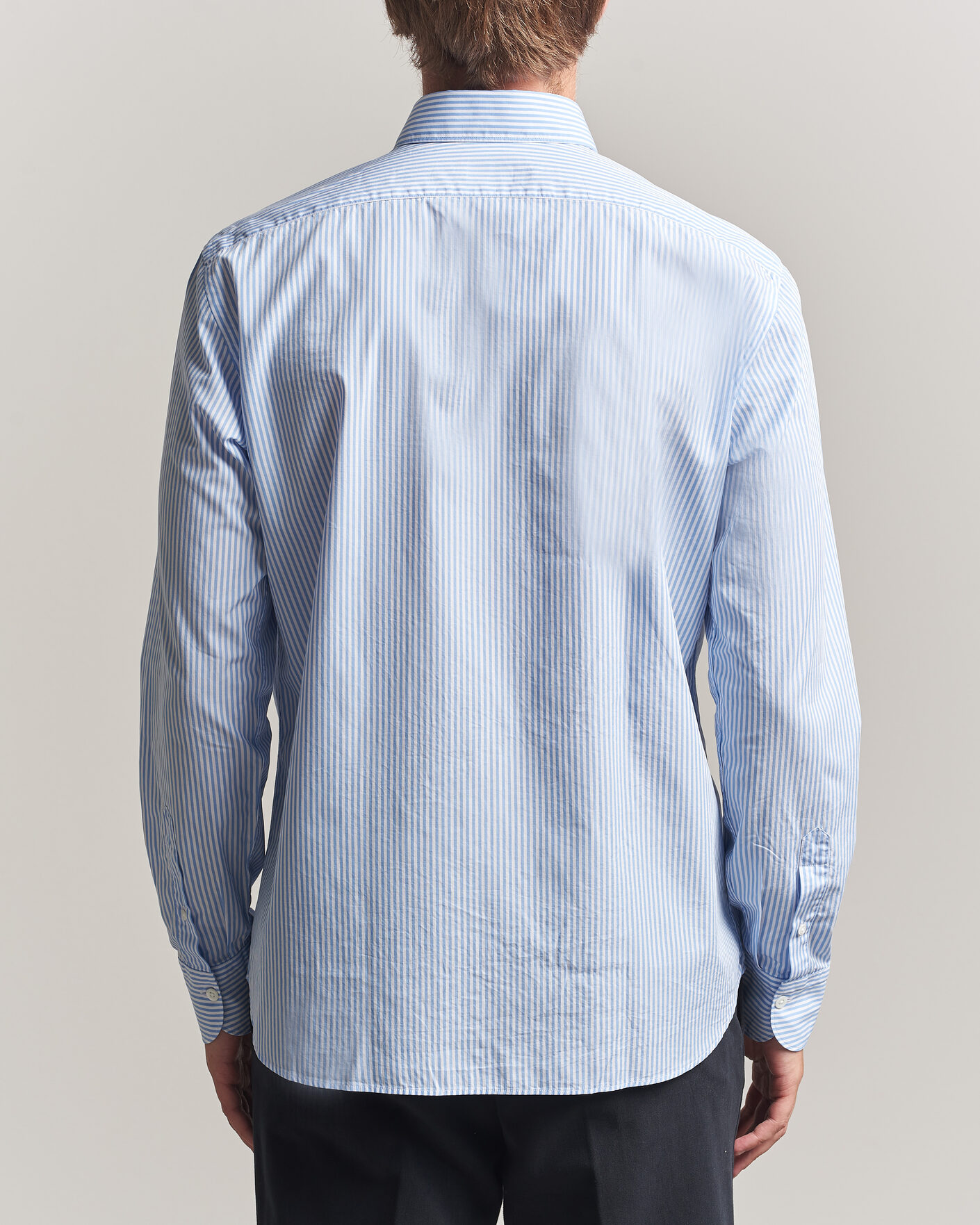 Heren | Overhemden | Grigio | Popeline Button Down Shirt Light Blue Stripe