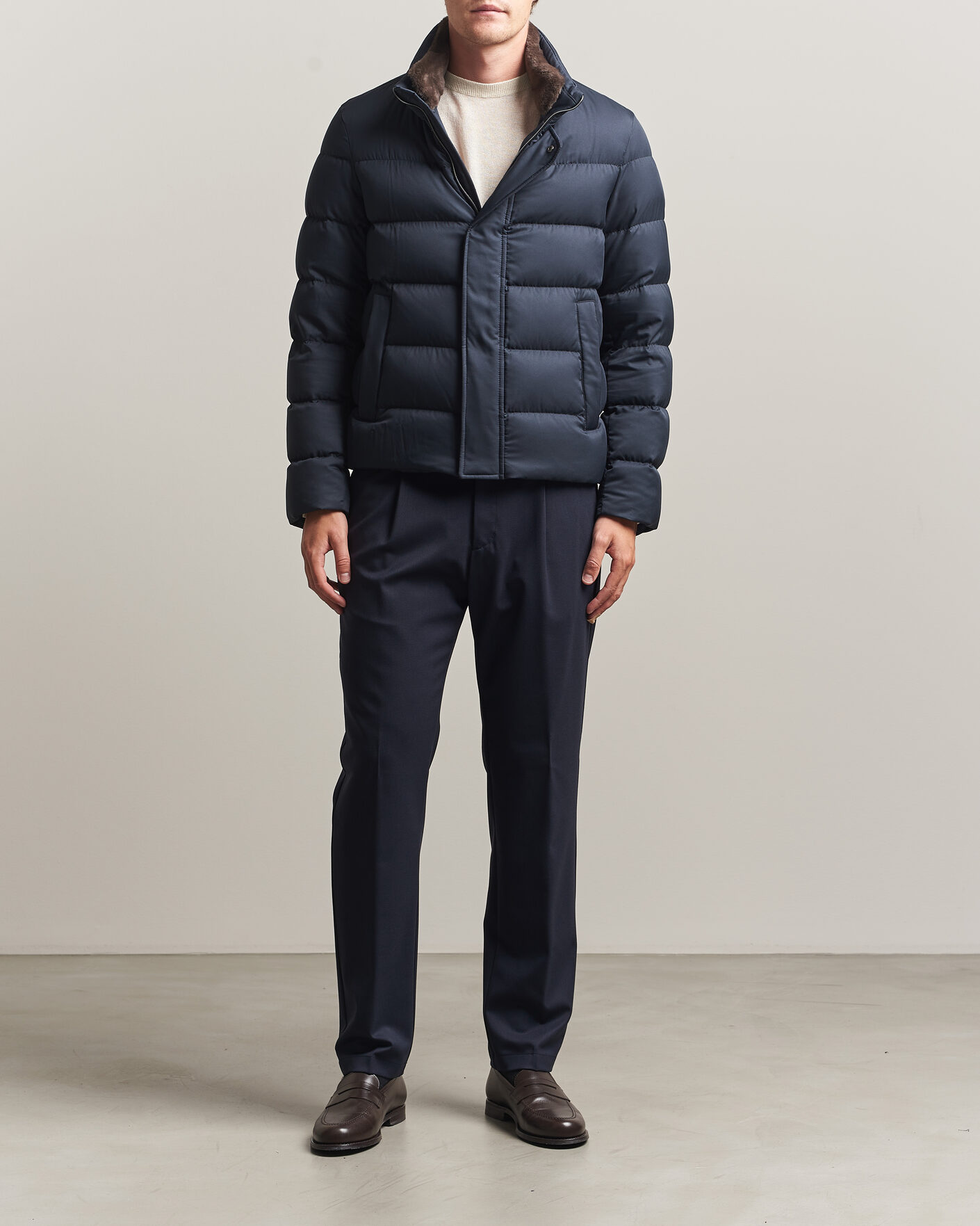 Heren | Jassen | Herno | Faux Fur Down Jacket Navy