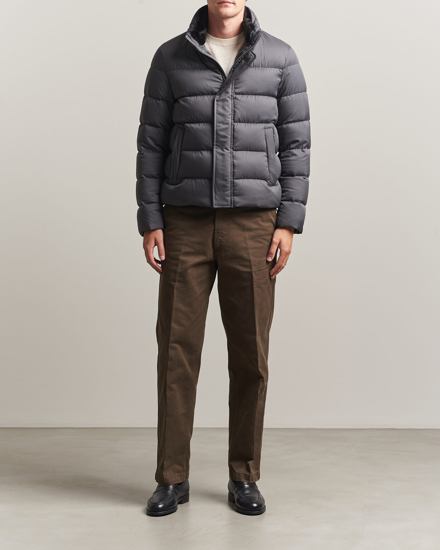 Heren | Jassen | Herno | Faux Fur Down Jacket Dark Grey