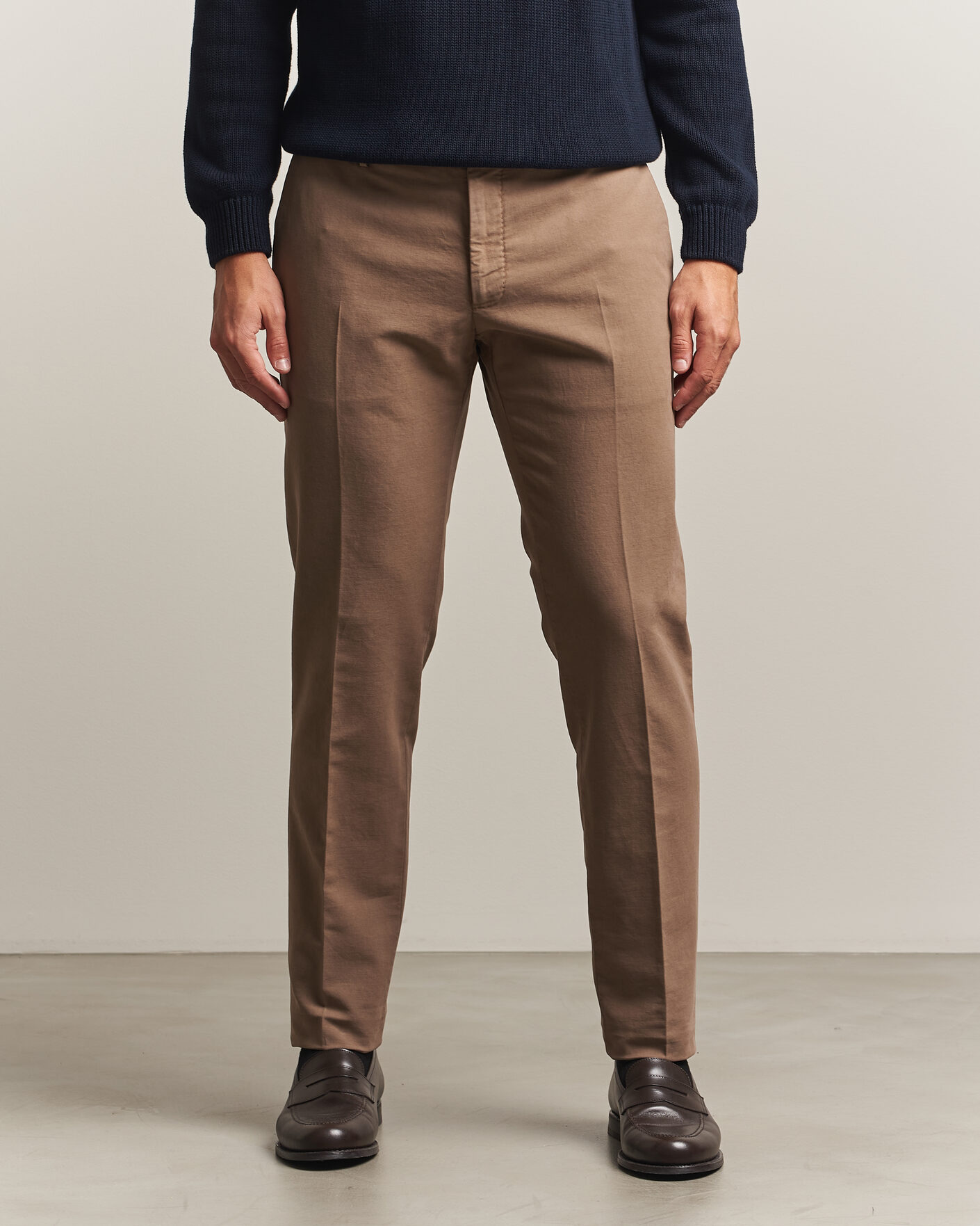 Heren | Broeken | Incotex | Slim Fit Soft Cotton Stretch Chinos Taupe