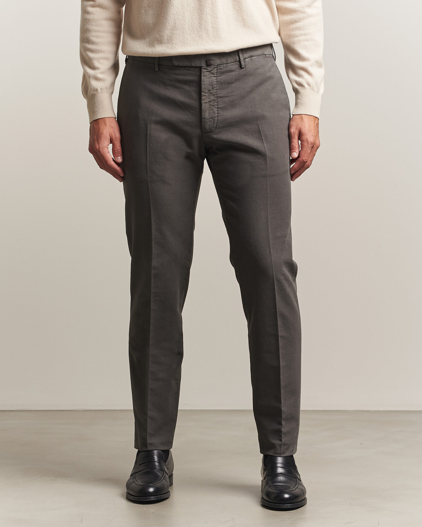 Heren | Broeken | Incotex | Slim Fit Soft Cotton Stretch Chinos Dark Grey