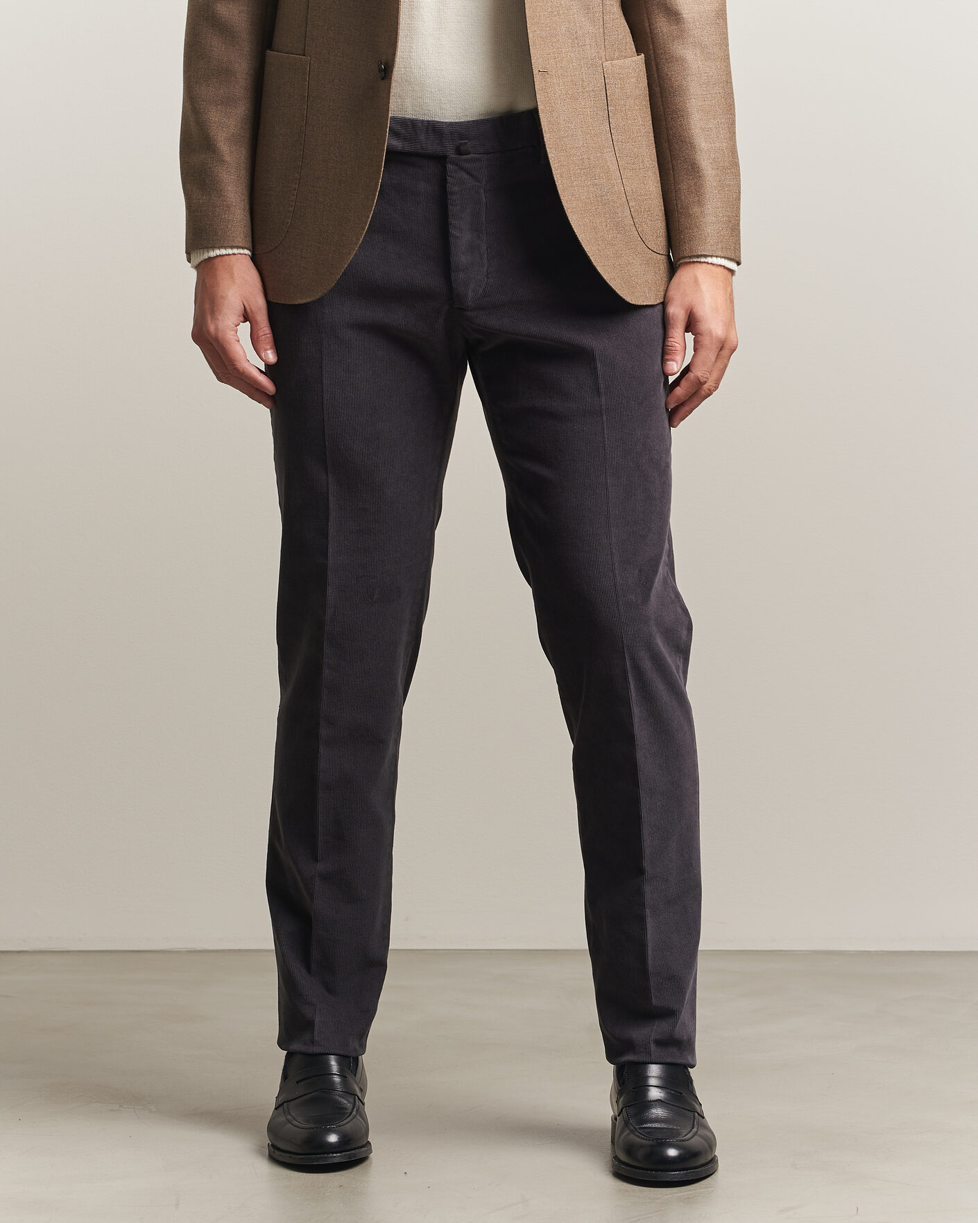 Heren | Broeken | Incotex | Slim Fit Baby Corduroy Trousers Dark Grey