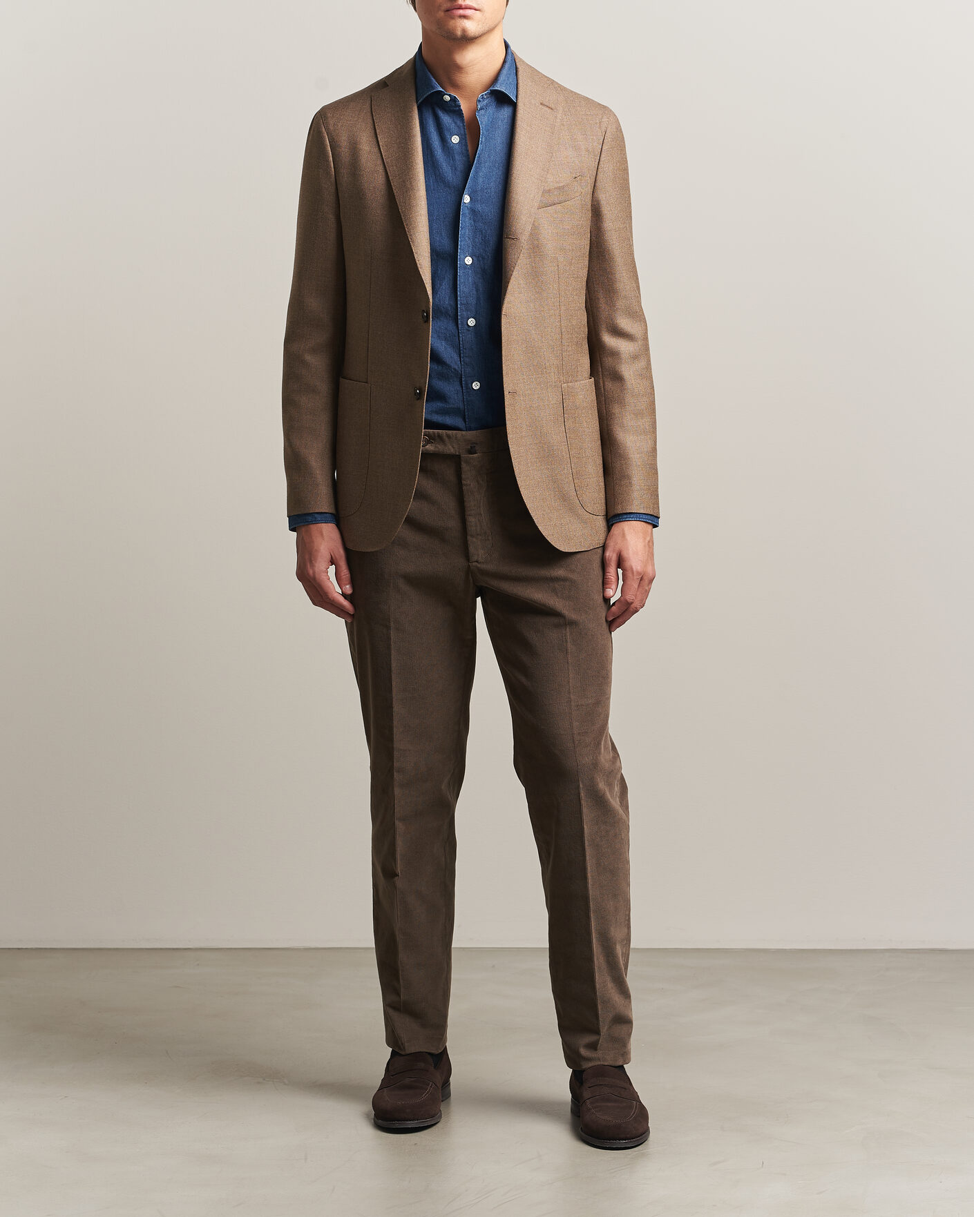 Heren | Broeken | Incotex | Regular Fit Baby Corduroy Trousers Taupe