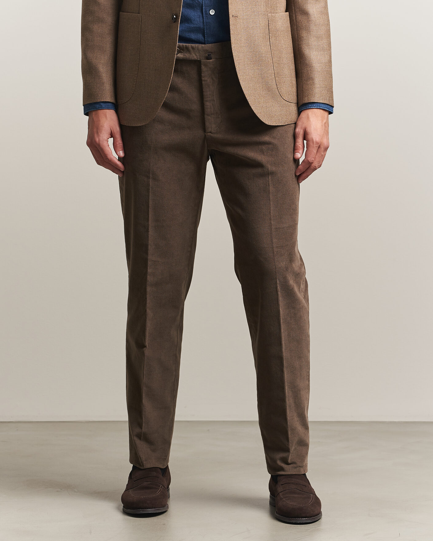 Heren | Broeken | Incotex | Regular Fit Baby Corduroy Trousers Taupe