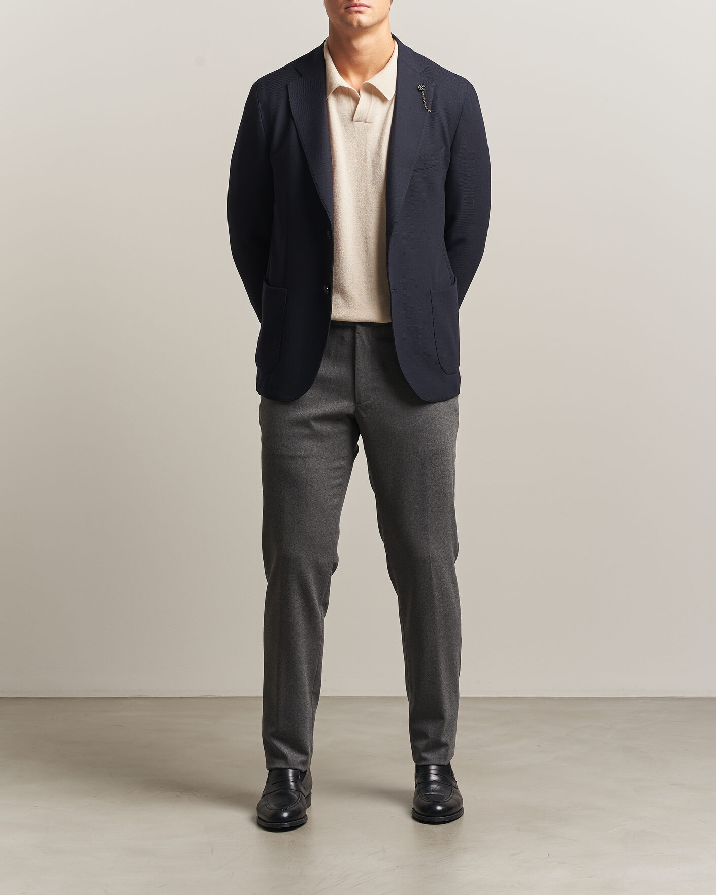 Heren | Broeken | Incotex | Slim Fit Washable Flannel Trousers Grey Melange