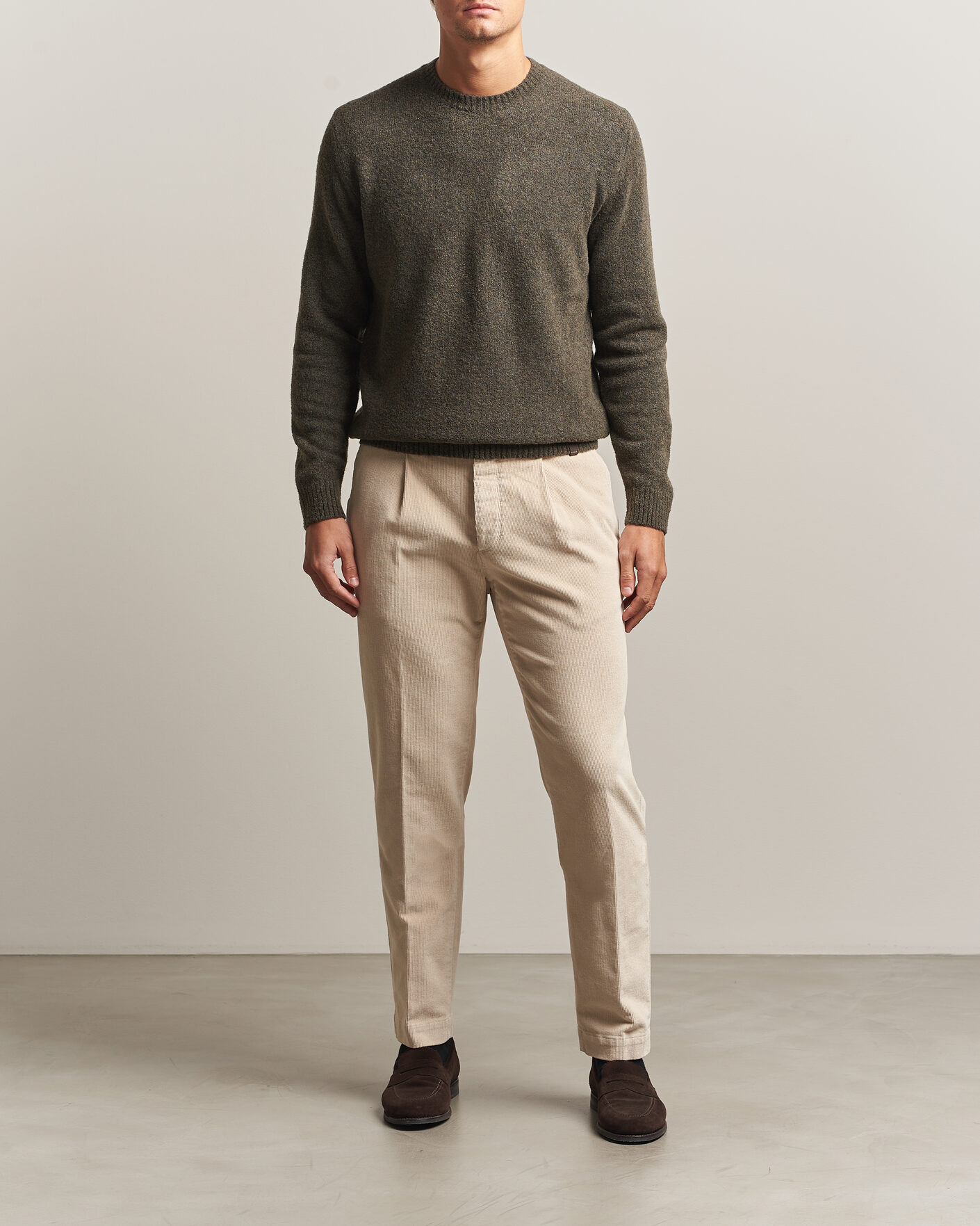 Heren | Broeken | Incotex | Regular Fit Washed Corduroy Slacks Off White