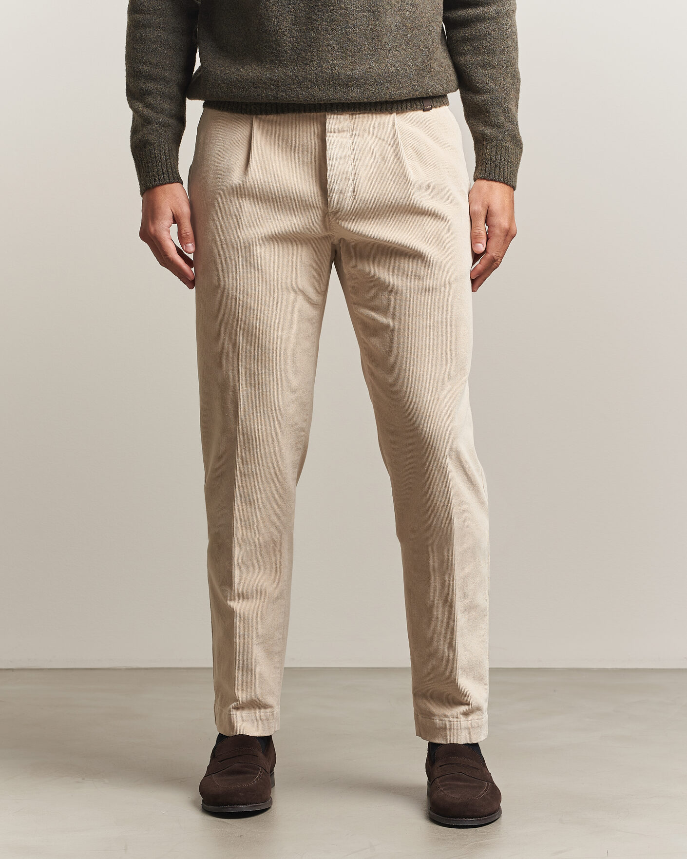 Heren | Broeken | Incotex | Regular Fit Washed Corduroy Slacks Off White