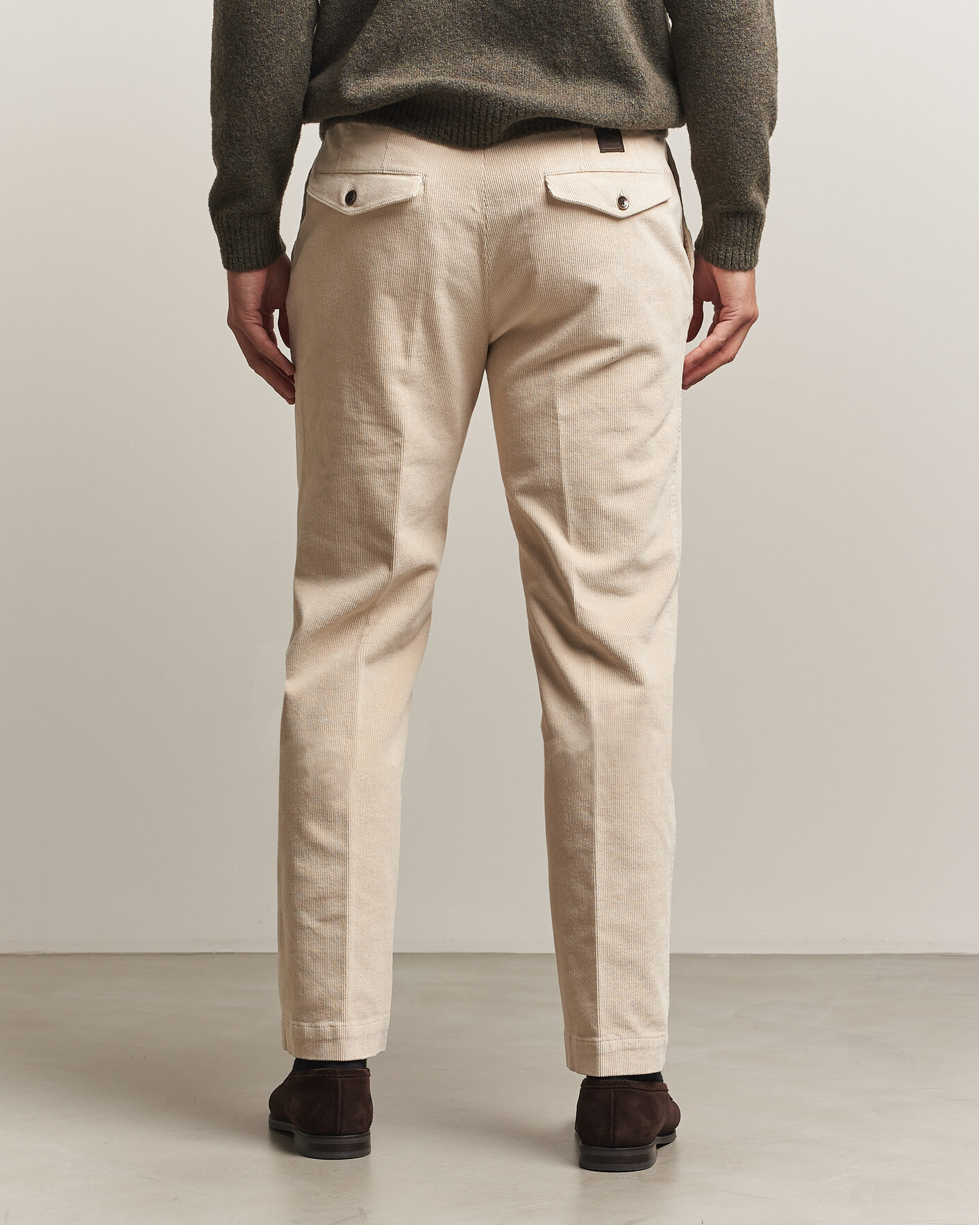Heren | Broeken | Incotex | Regular Fit Washed Corduroy Slacks Off White