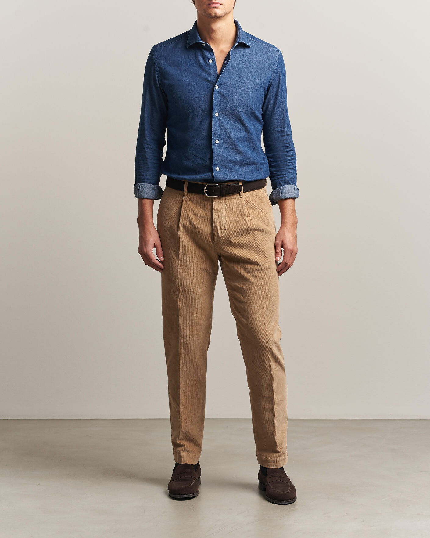 Heren | Broeken | Incotex | Regular Fit Washed Corduroy Slacks Khaki