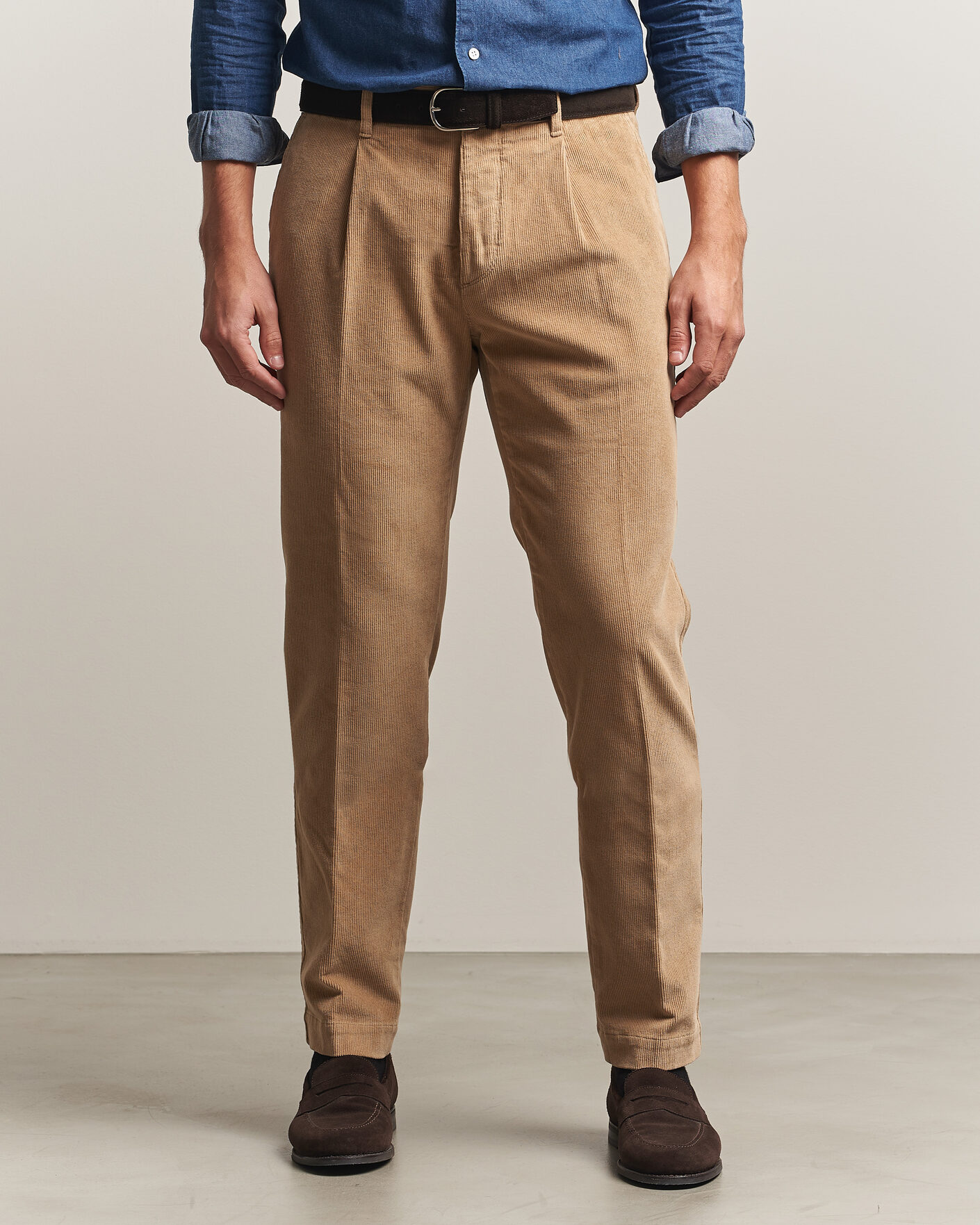 Heren | Broeken | Incotex | Regular Fit Washed Corduroy Slacks Khaki