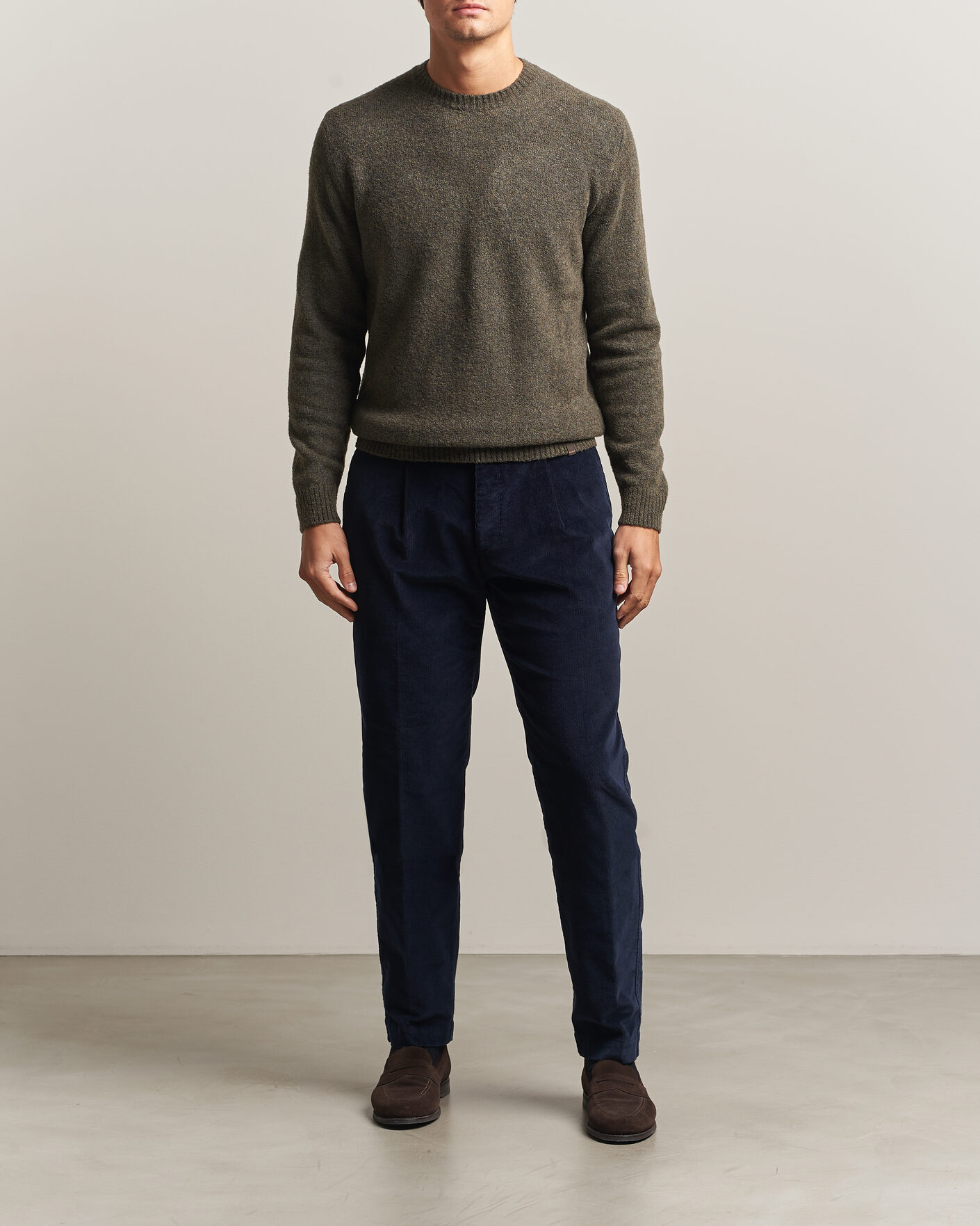 Heren | Broeken | Incotex | Regular Fit Washed Corduroy Slacks Navy