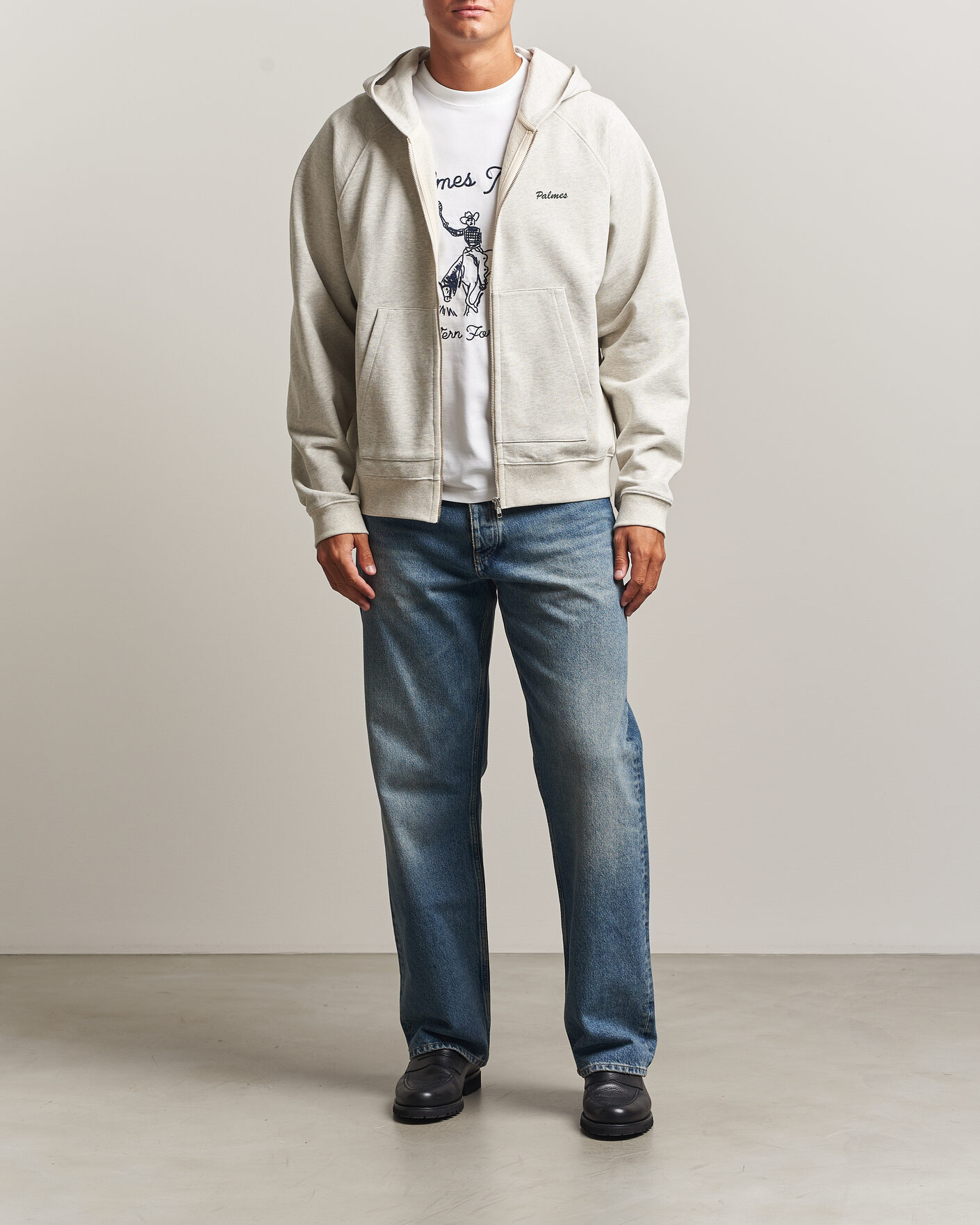 Heren | Truien | Palmes | Logo Zip Hoodie Grey Melange