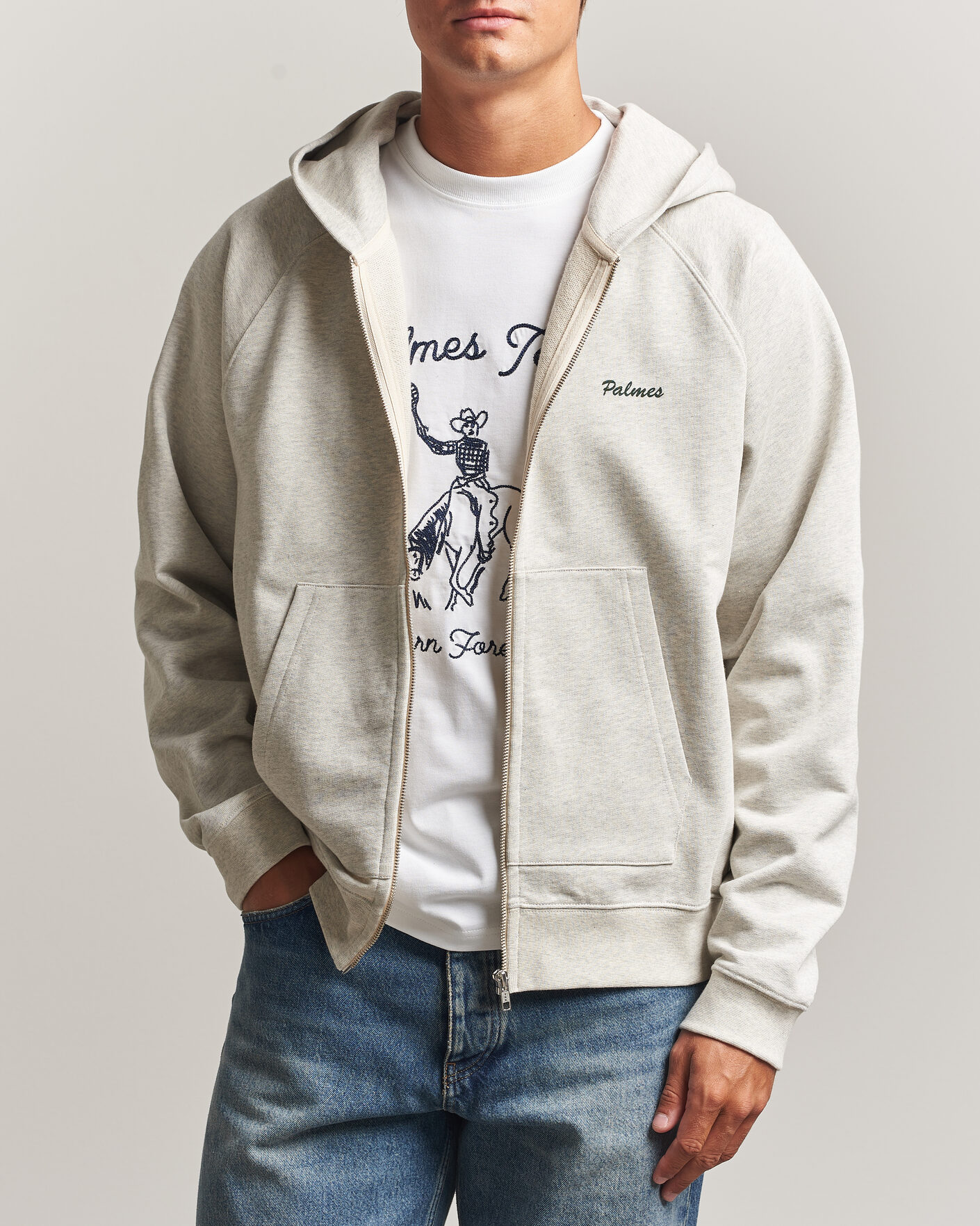 Heren | Truien | Palmes | Logo Zip Hoodie Grey Melange